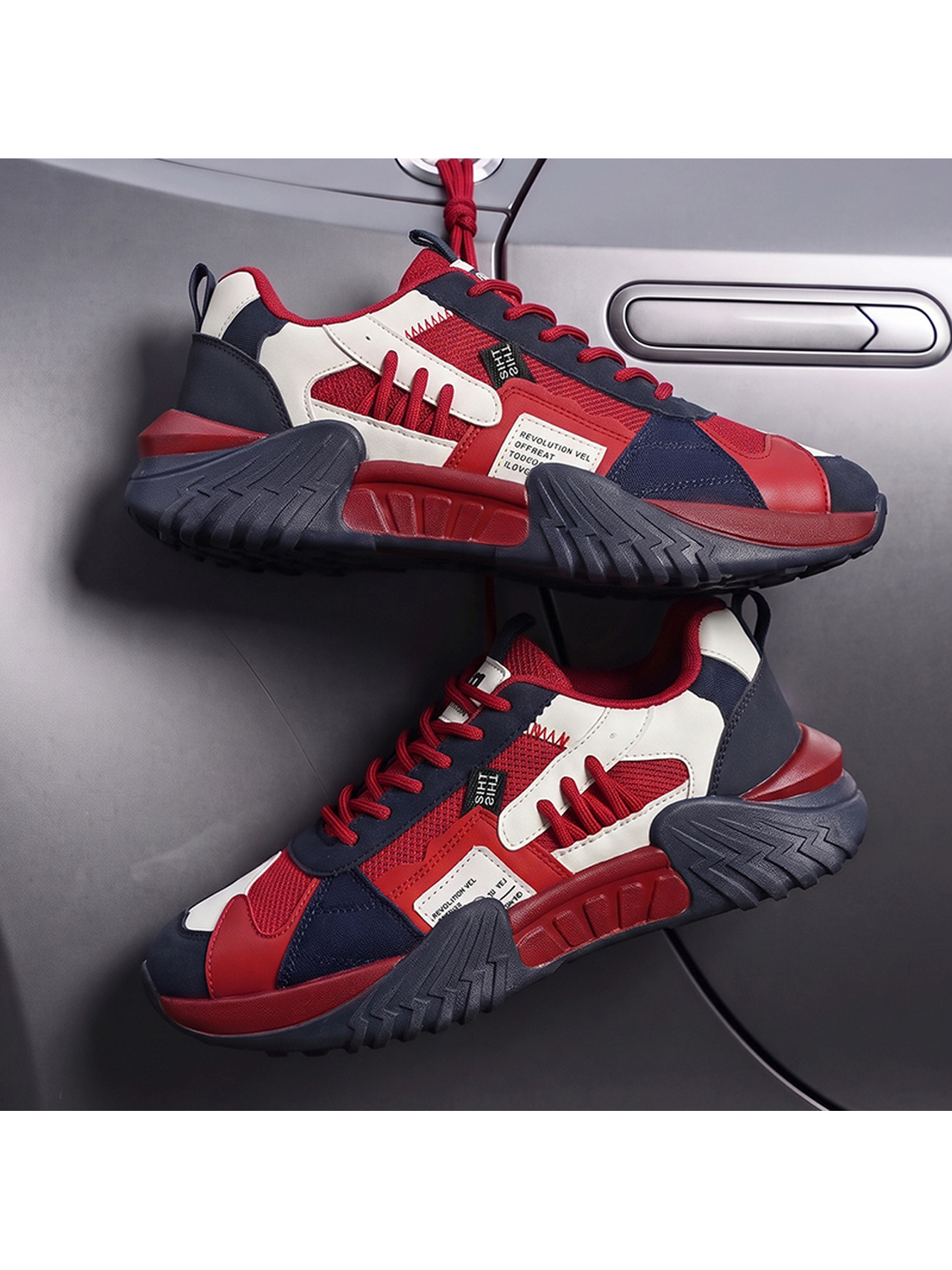 Men Red Plain Sneakers