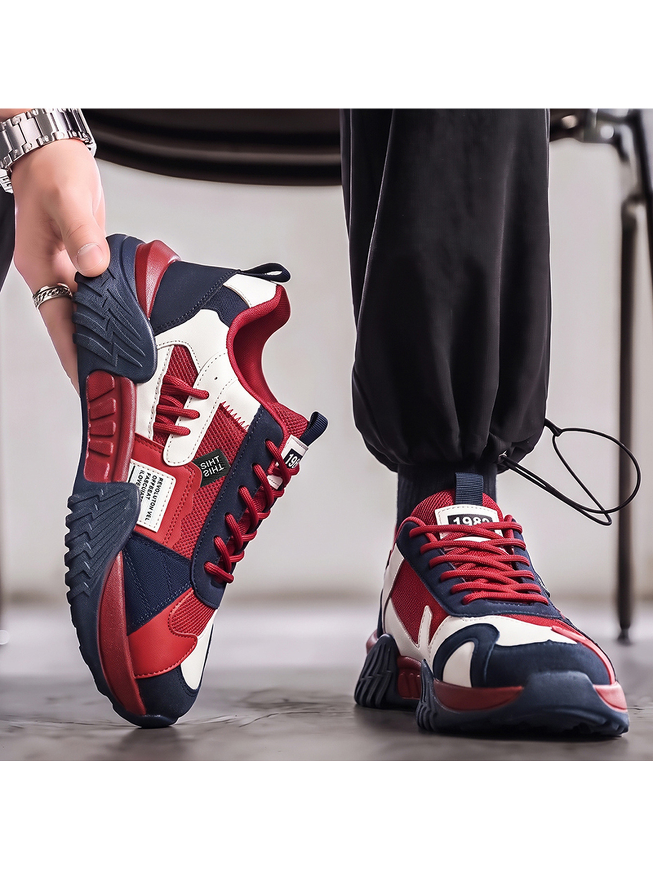 Men Red Plain Sneakers