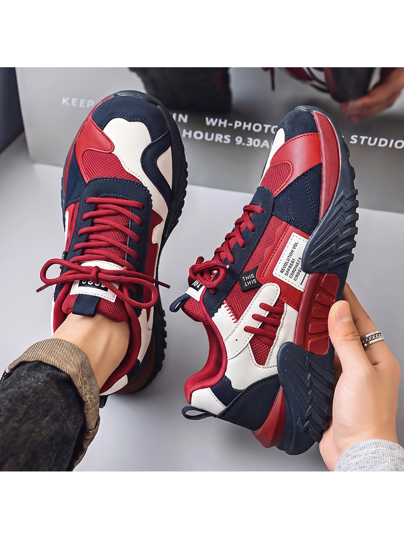 Men Red Plain Sneakers