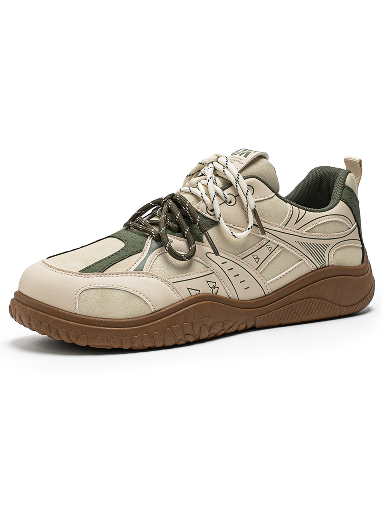 Men Beige and Olive Sports Sneakers