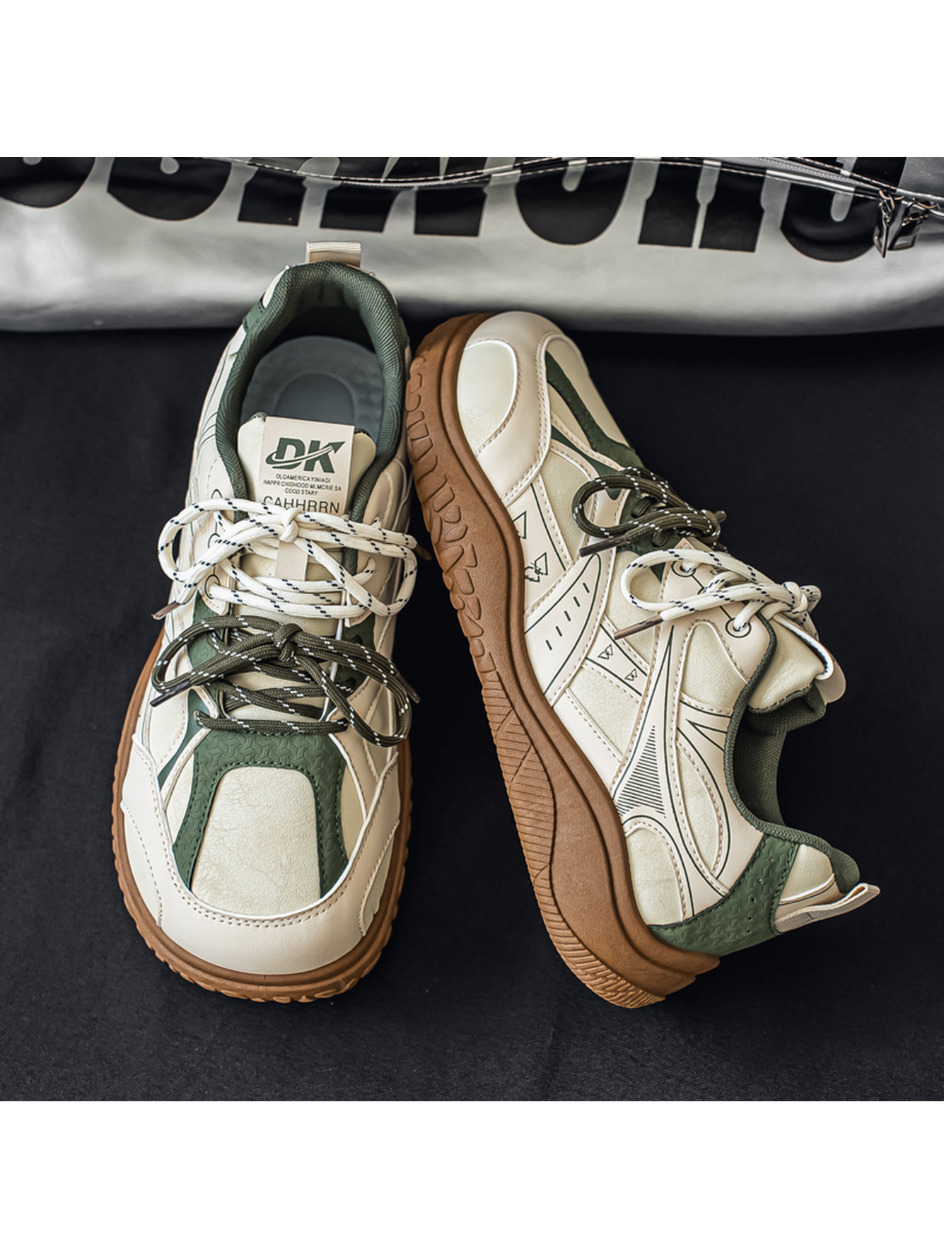 Men Beige and Olive Sports Sneakers