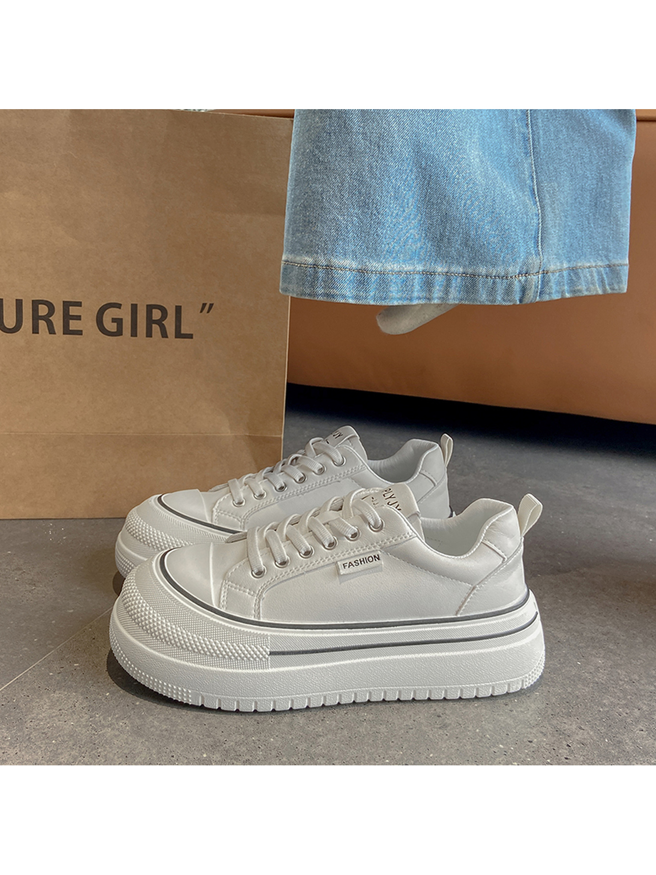 White Canvas Platform Casual Sneakers