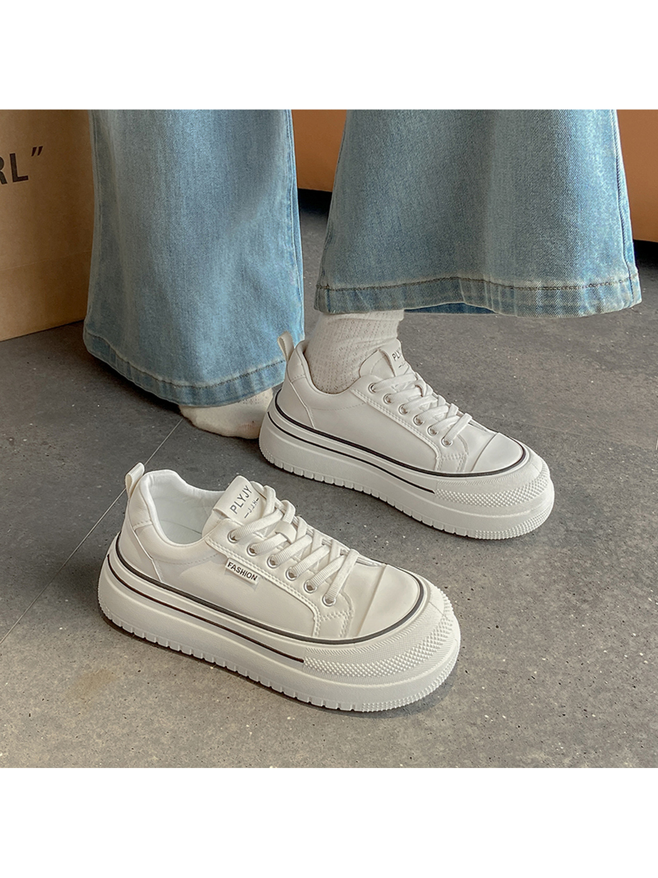 White Canvas Platform Casual Sneakers