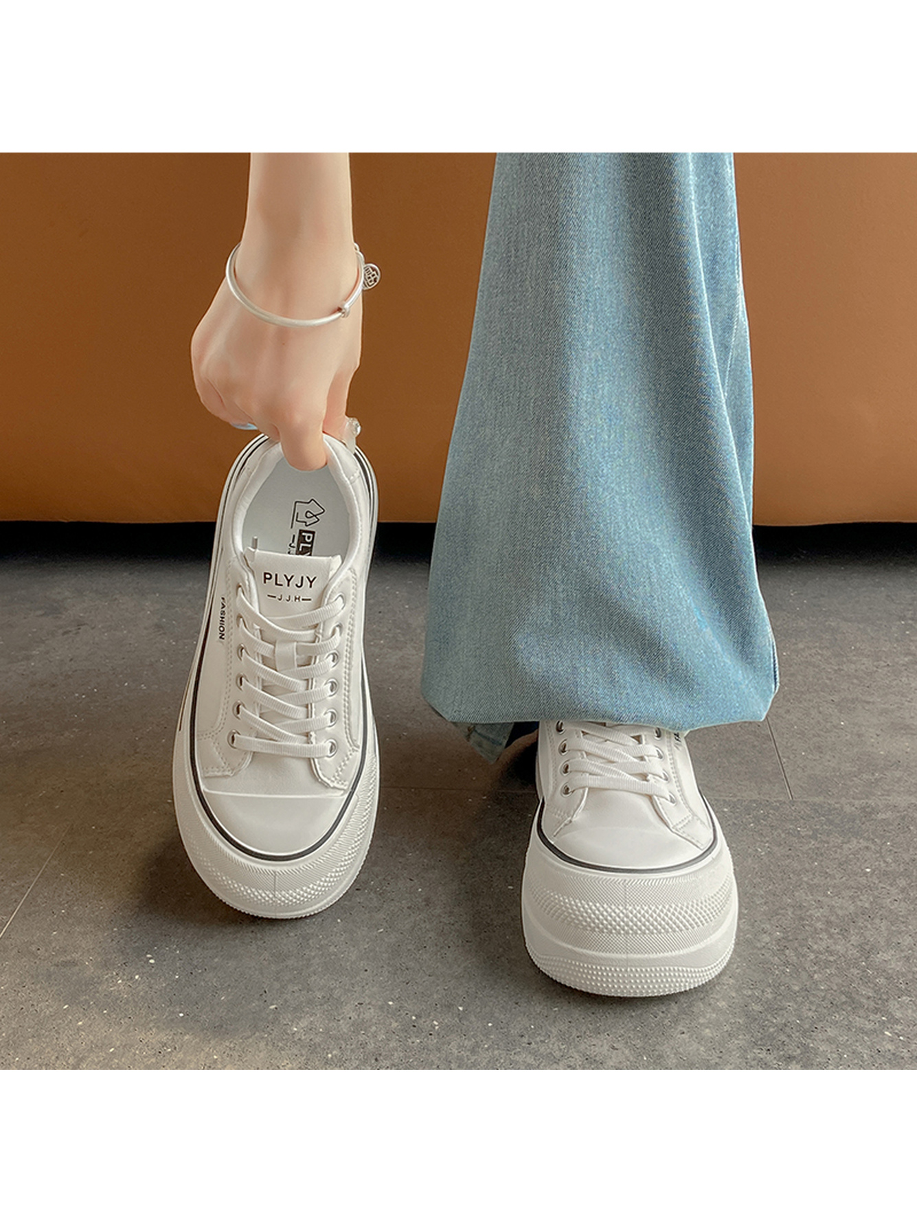 White Canvas Platform Casual Sneakers