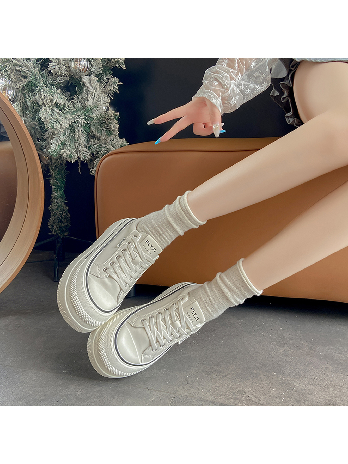 White Canvas Platform Casual Sneakers