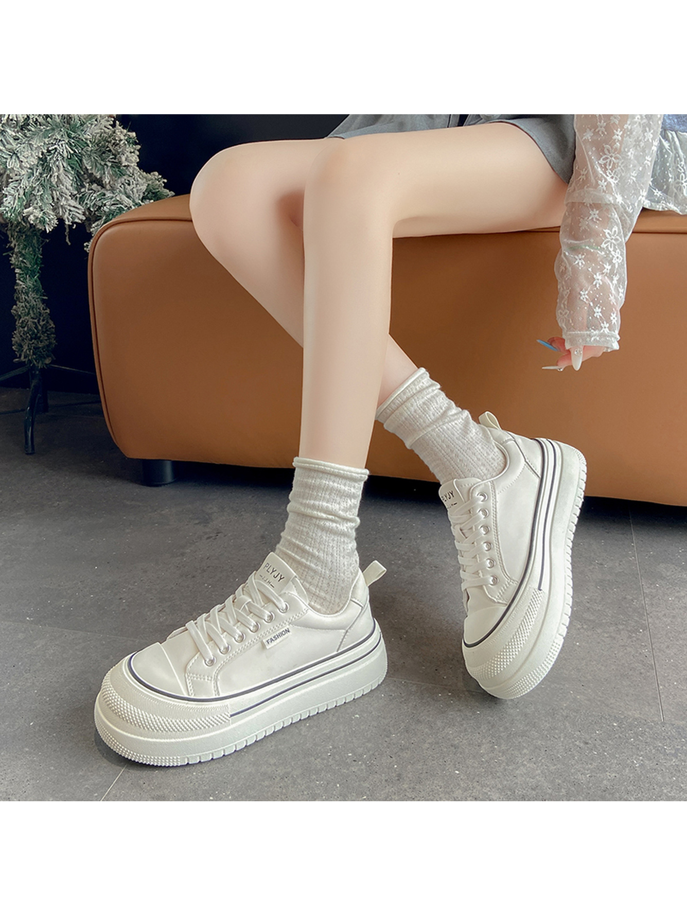 White Canvas Platform Casual Sneakers