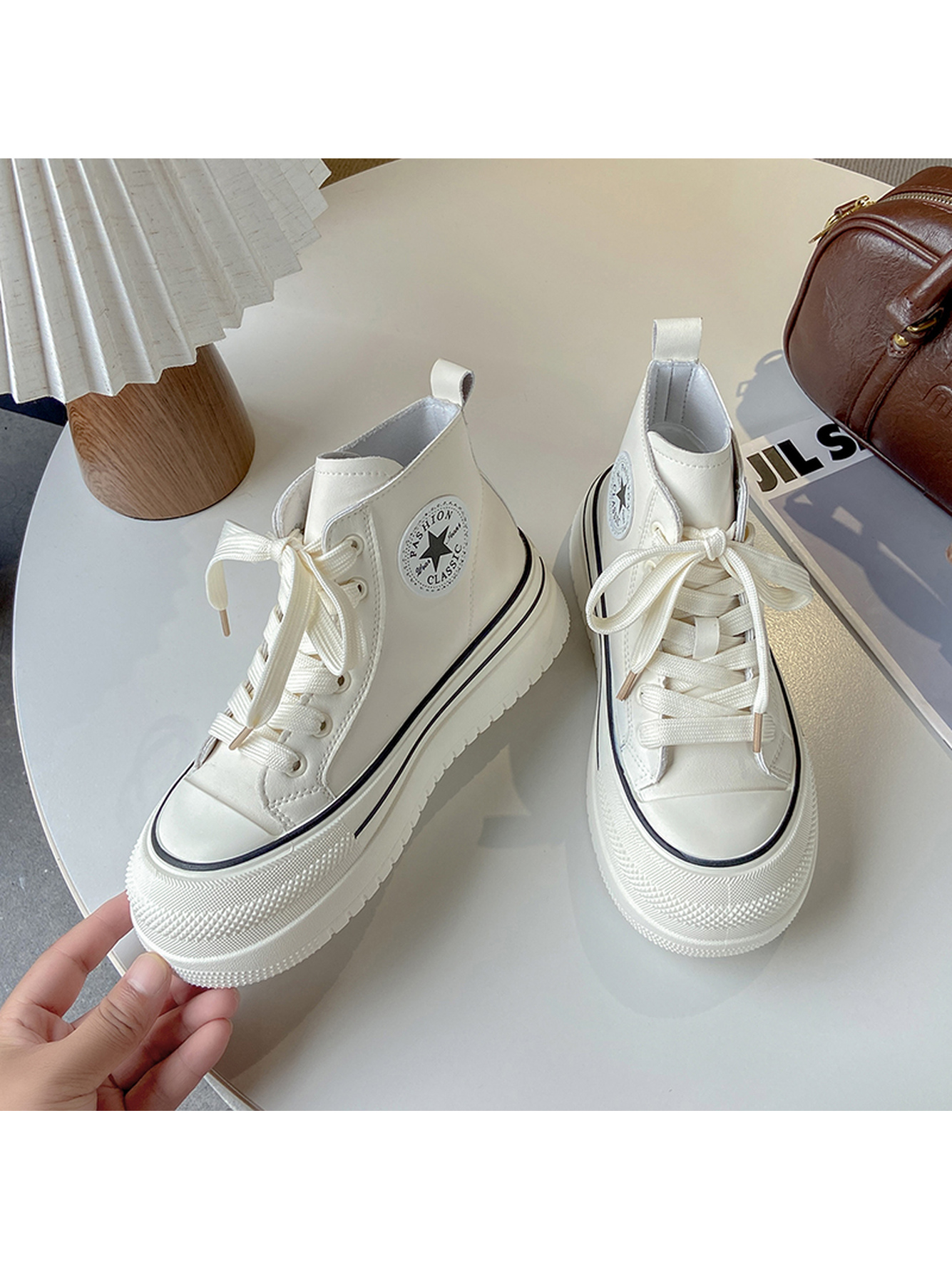 White High-Top Platform Sneakers