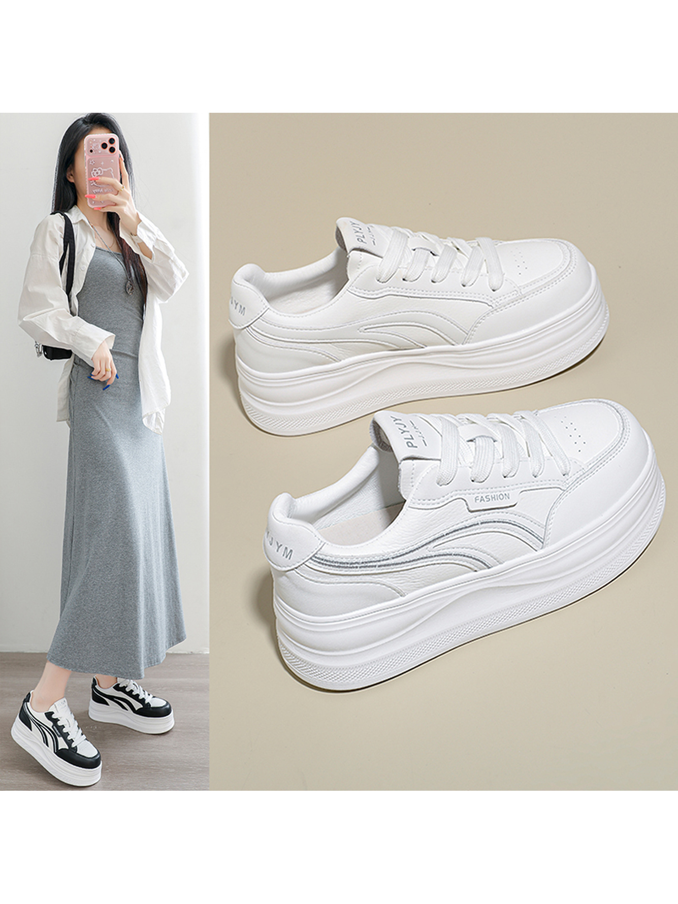 White Canvas Platform Casual Sneakers