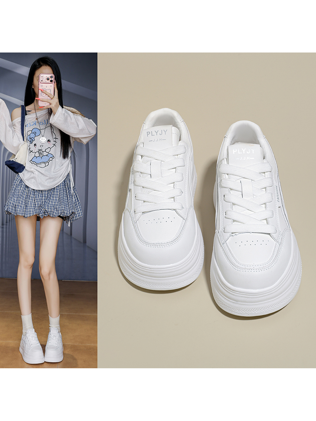 White Canvas Platform Casual Sneakers