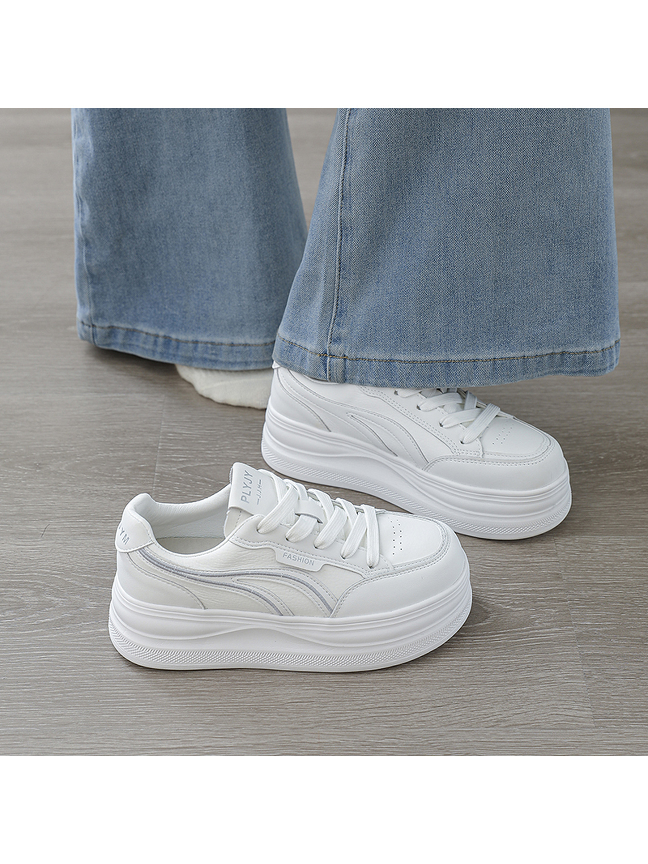 White Canvas Platform Casual Sneakers