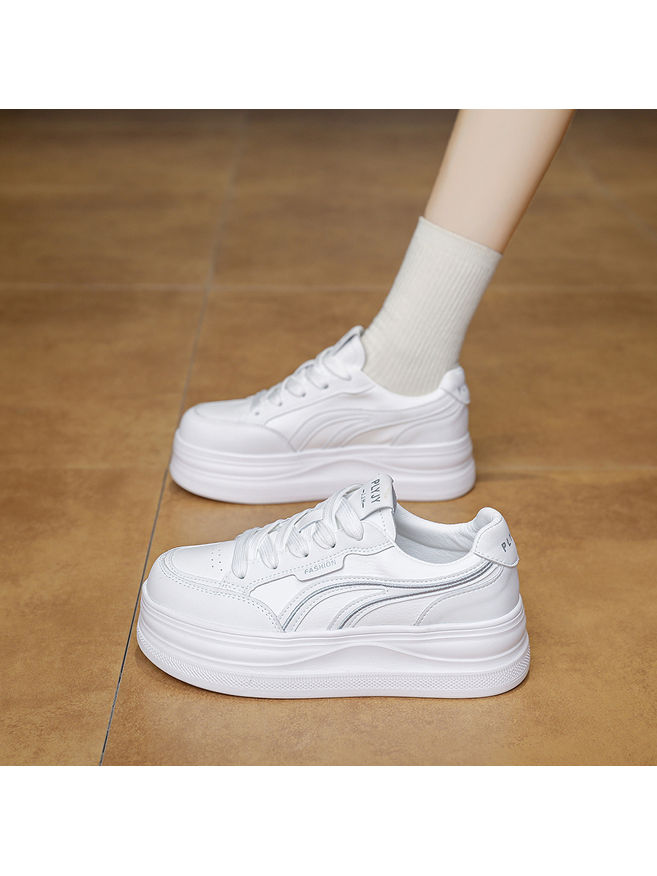 White Canvas Platform Casual Sneakers