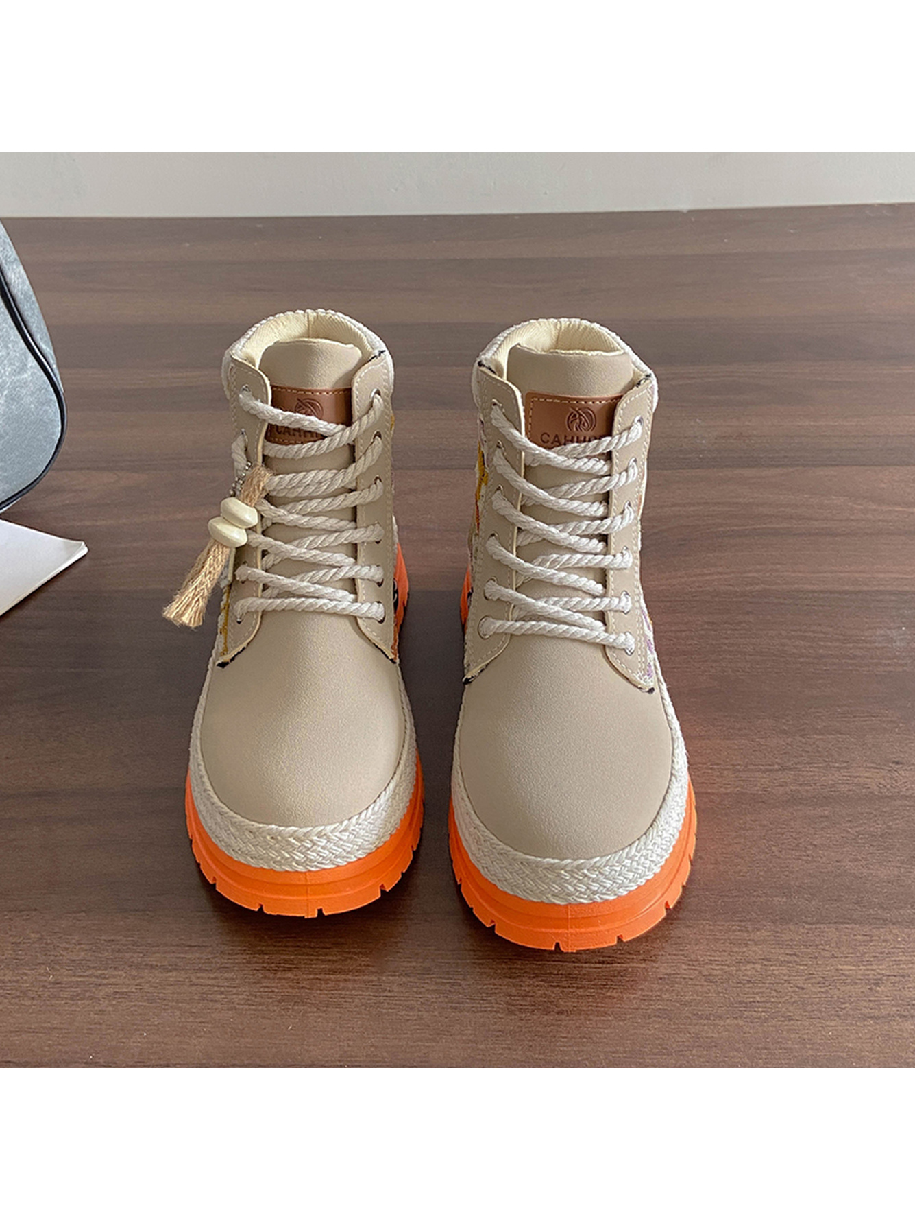Orange PU Casual Sneakers