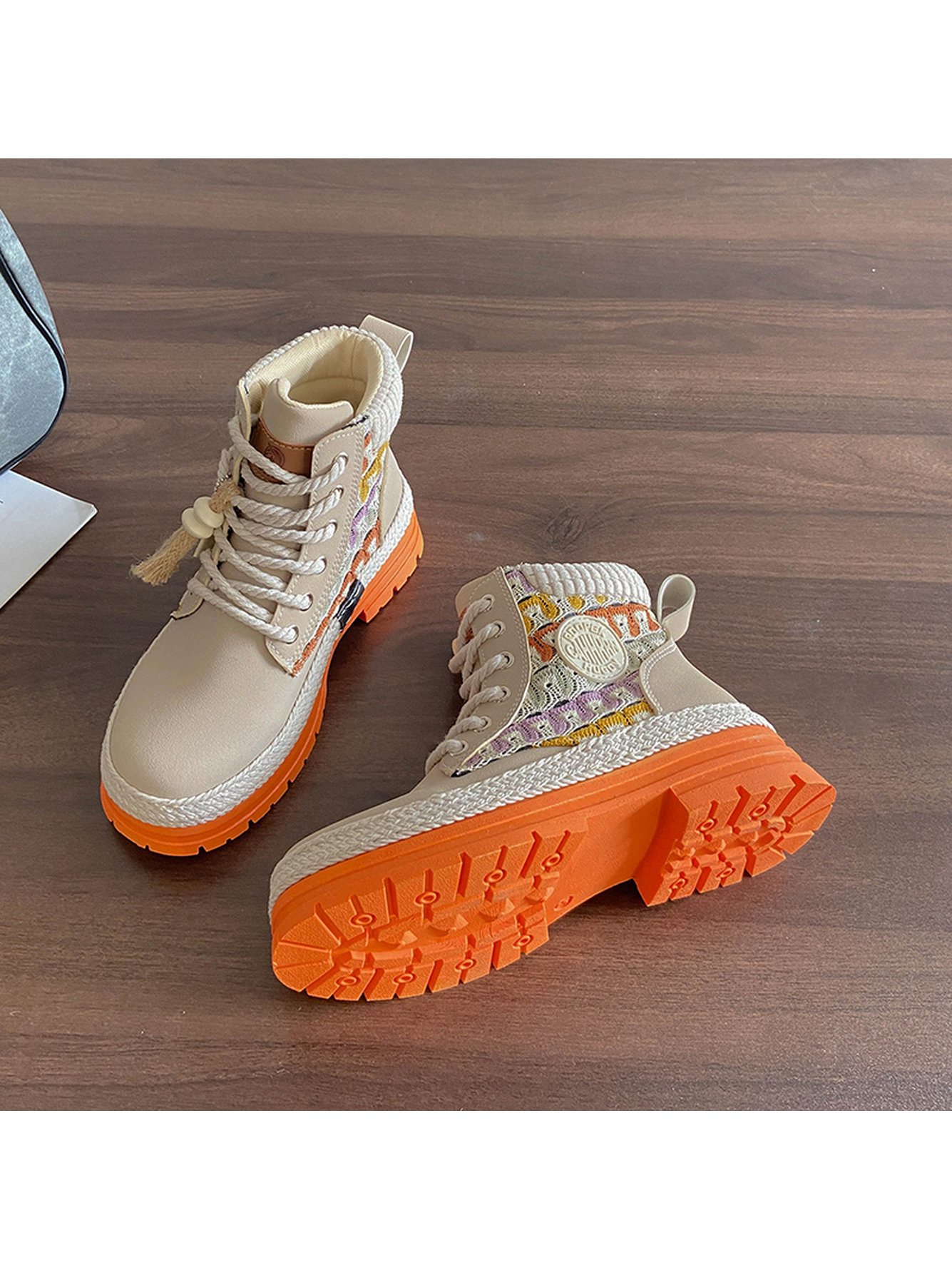 Orange PU Casual Sneakers
