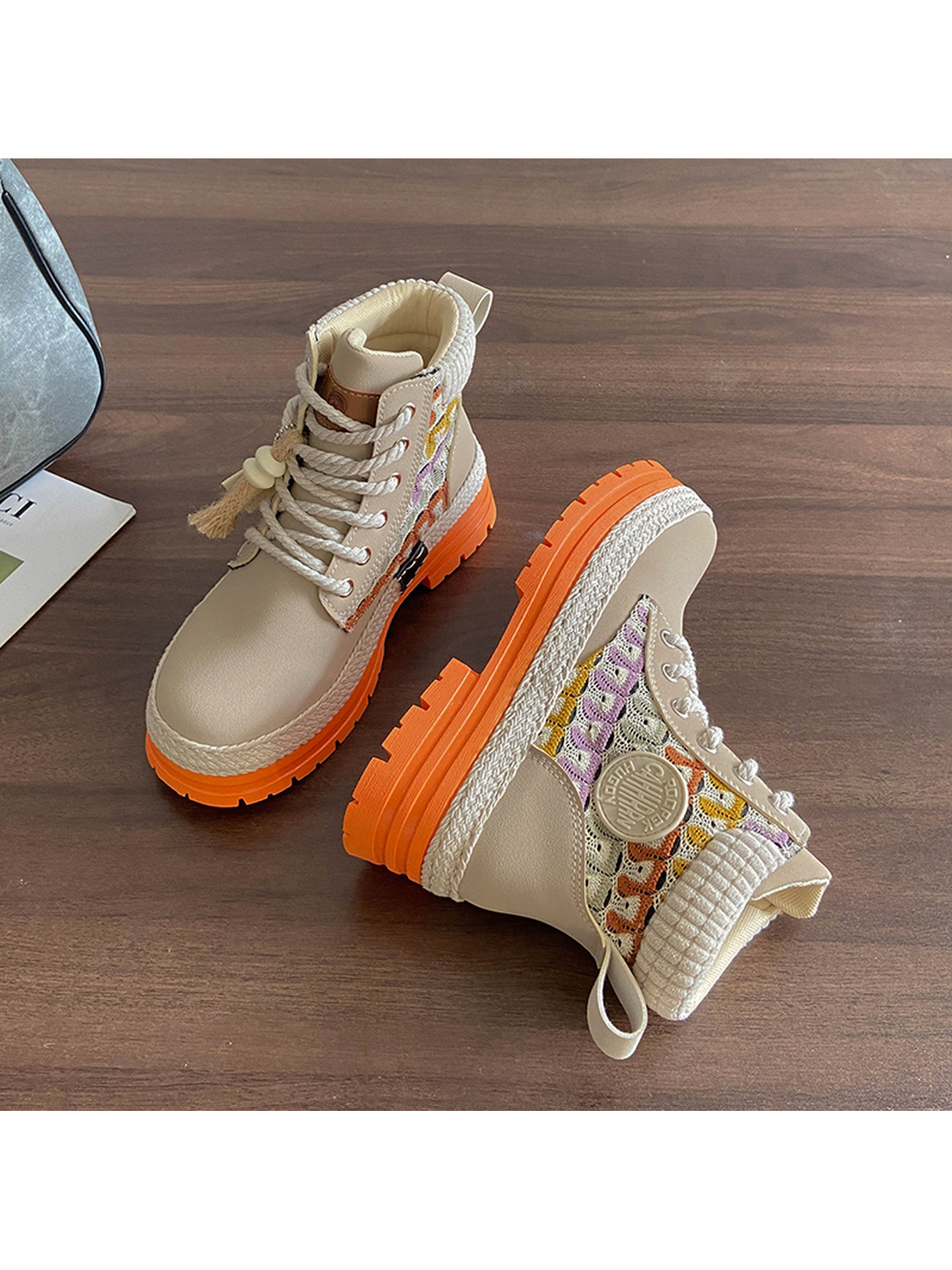 Orange PU Casual Sneakers