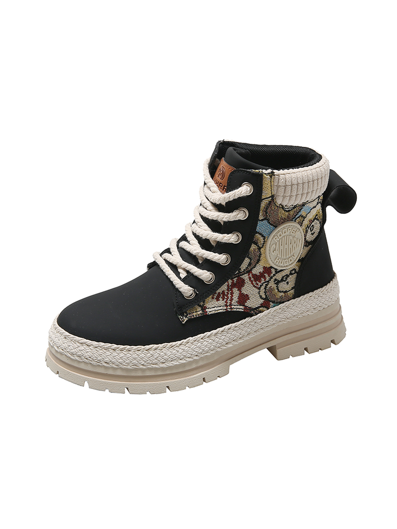 Black High-Top Fashion Sneakers with Patterned Detail