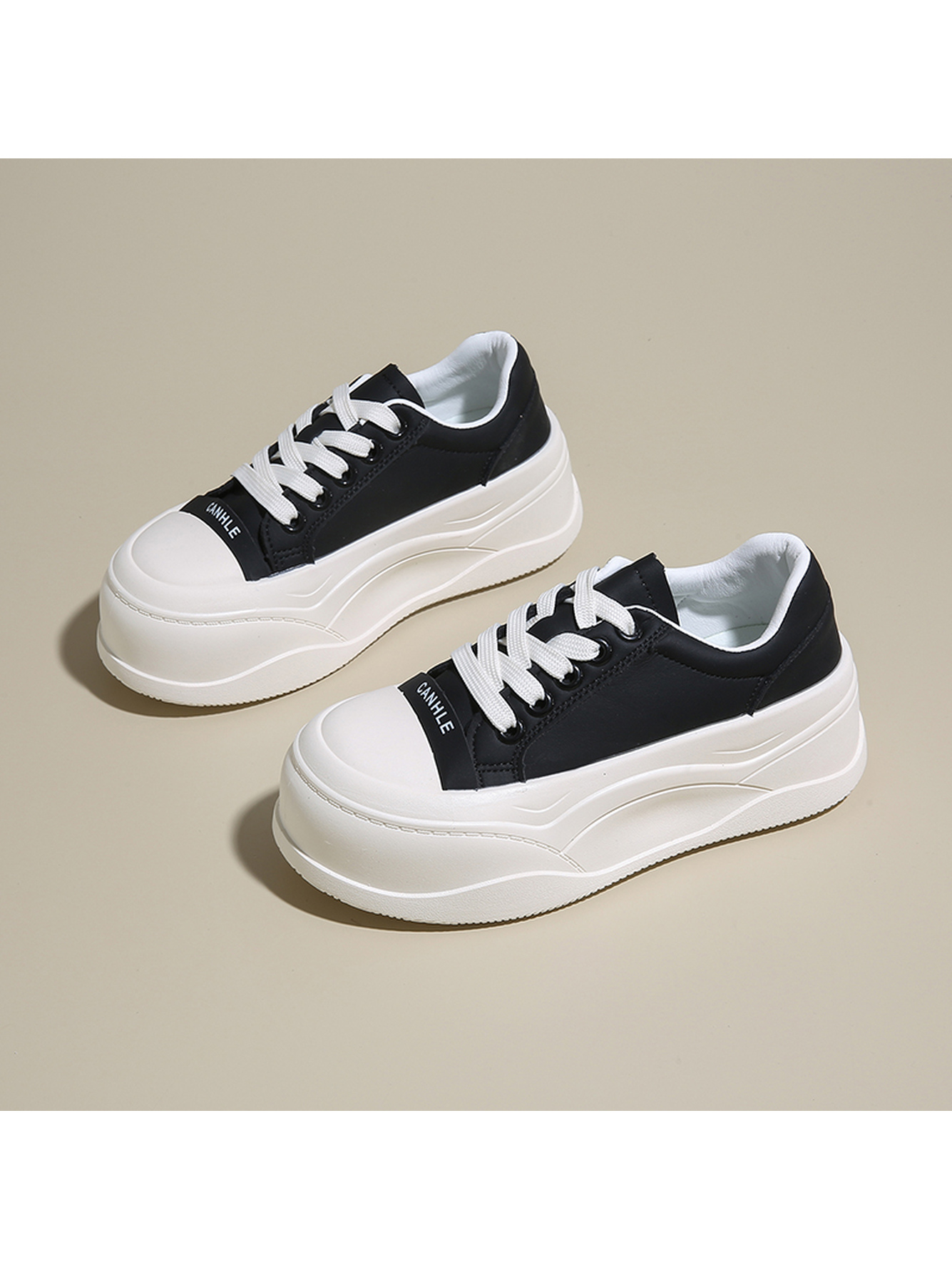 Black Platform Lace-Up Sneakers