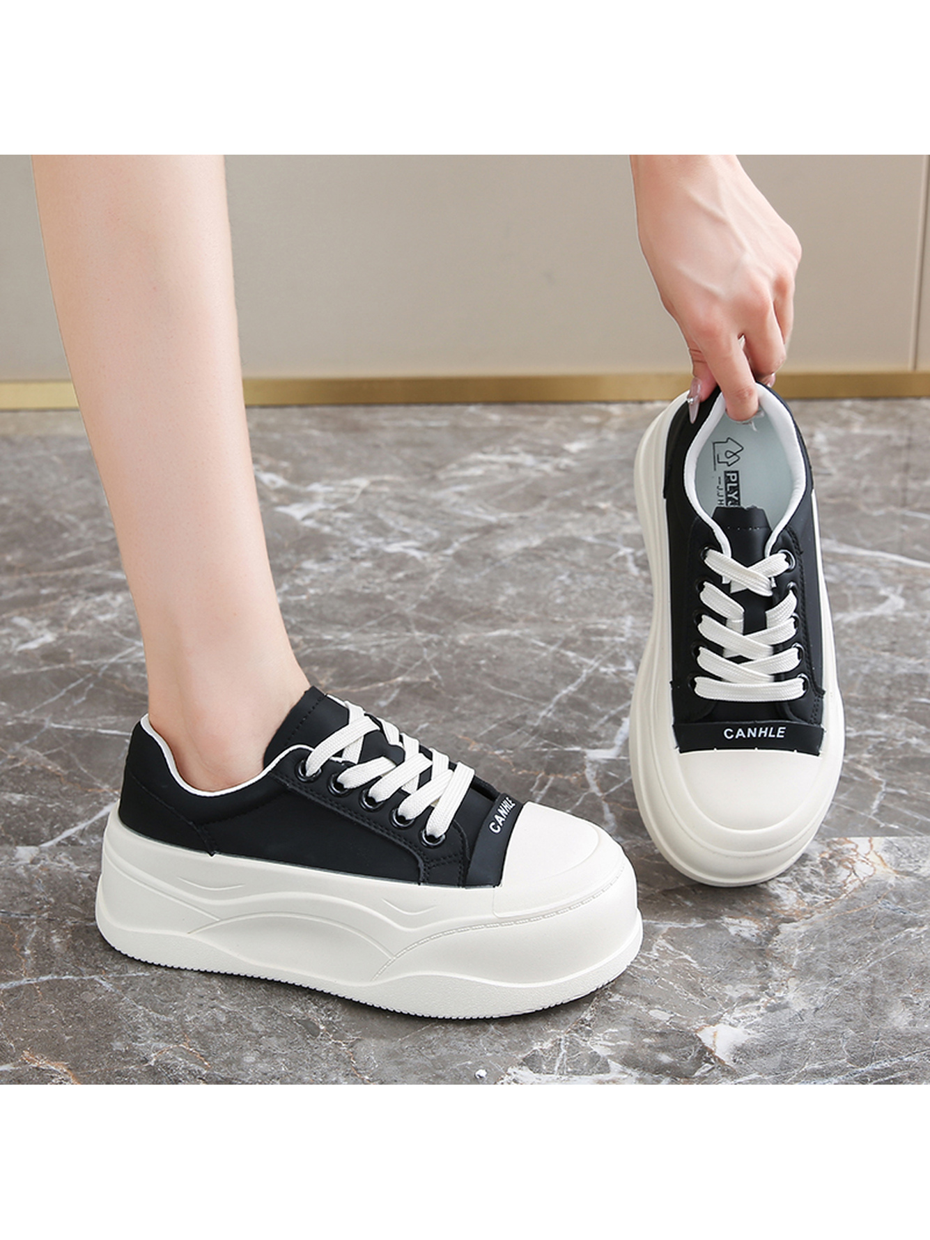 Black Platform Lace-Up Sneakers