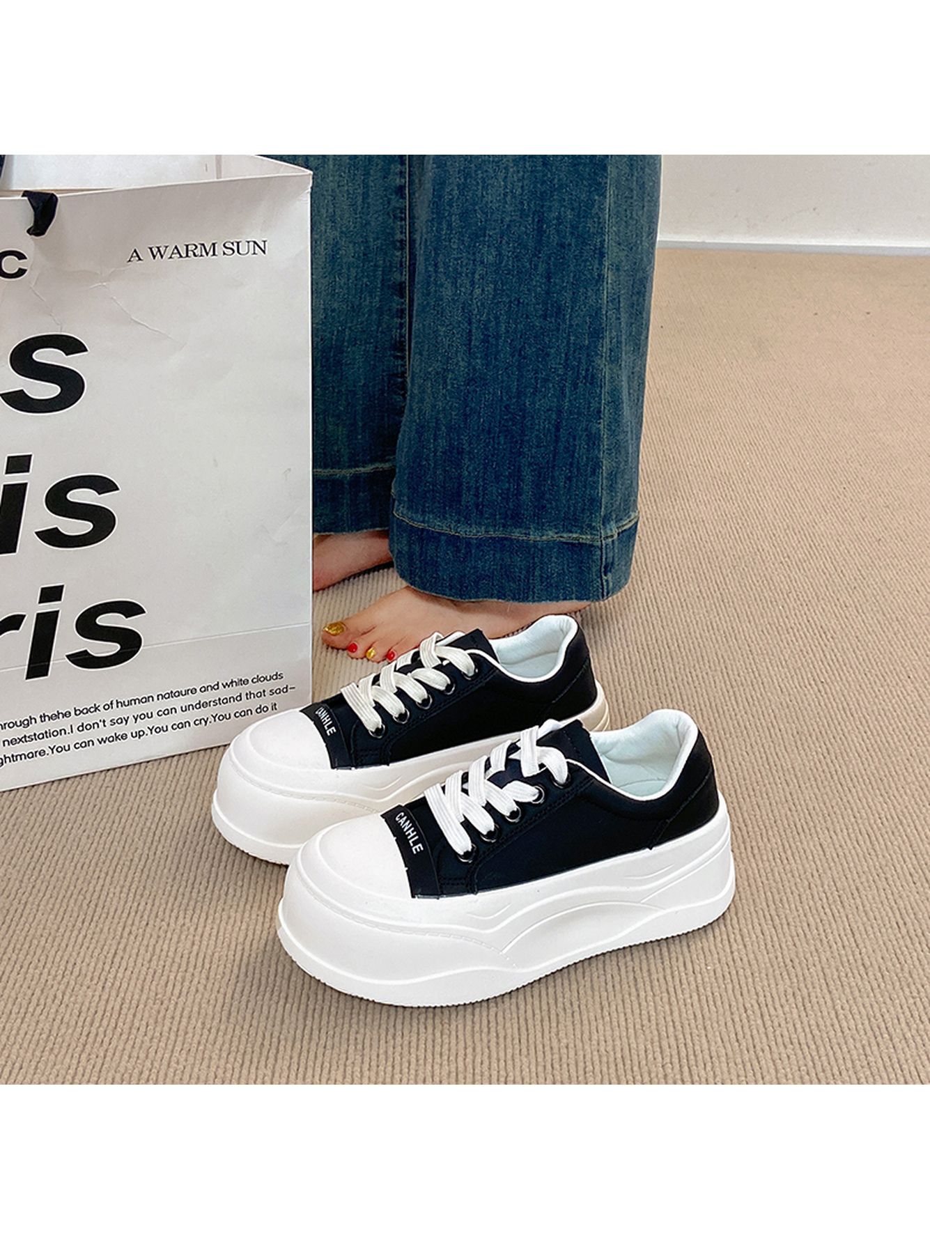 Black Platform Lace-Up Sneakers