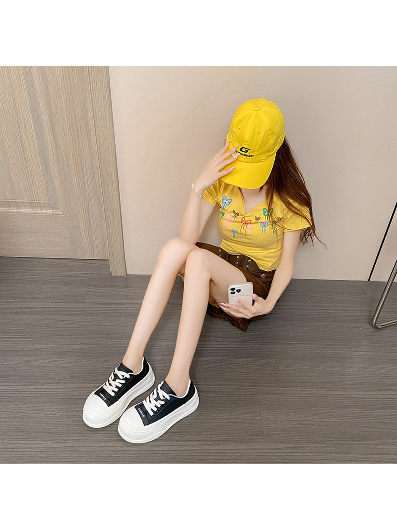 Black Platform Lace-Up Sneakers