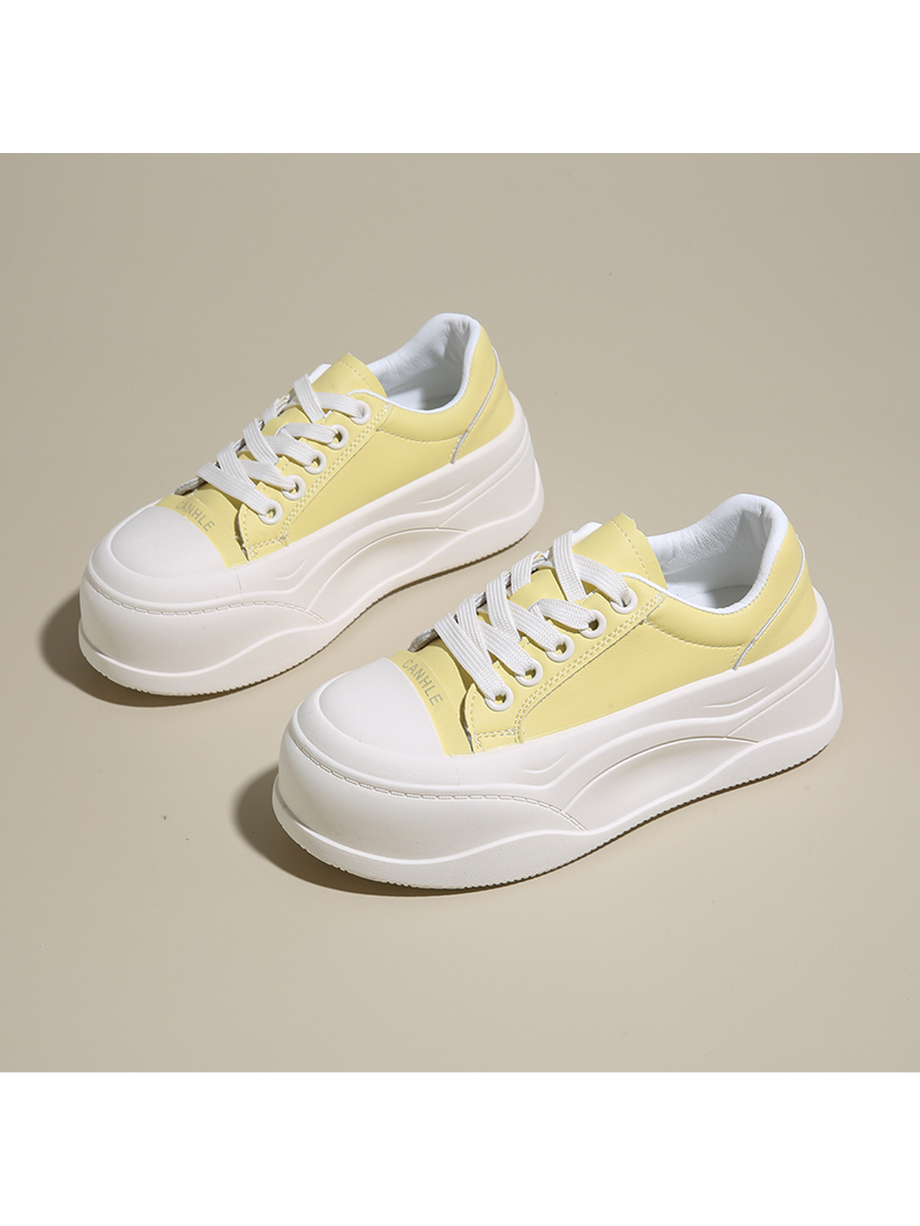 Yellow Lace-Up Platform Sneakers