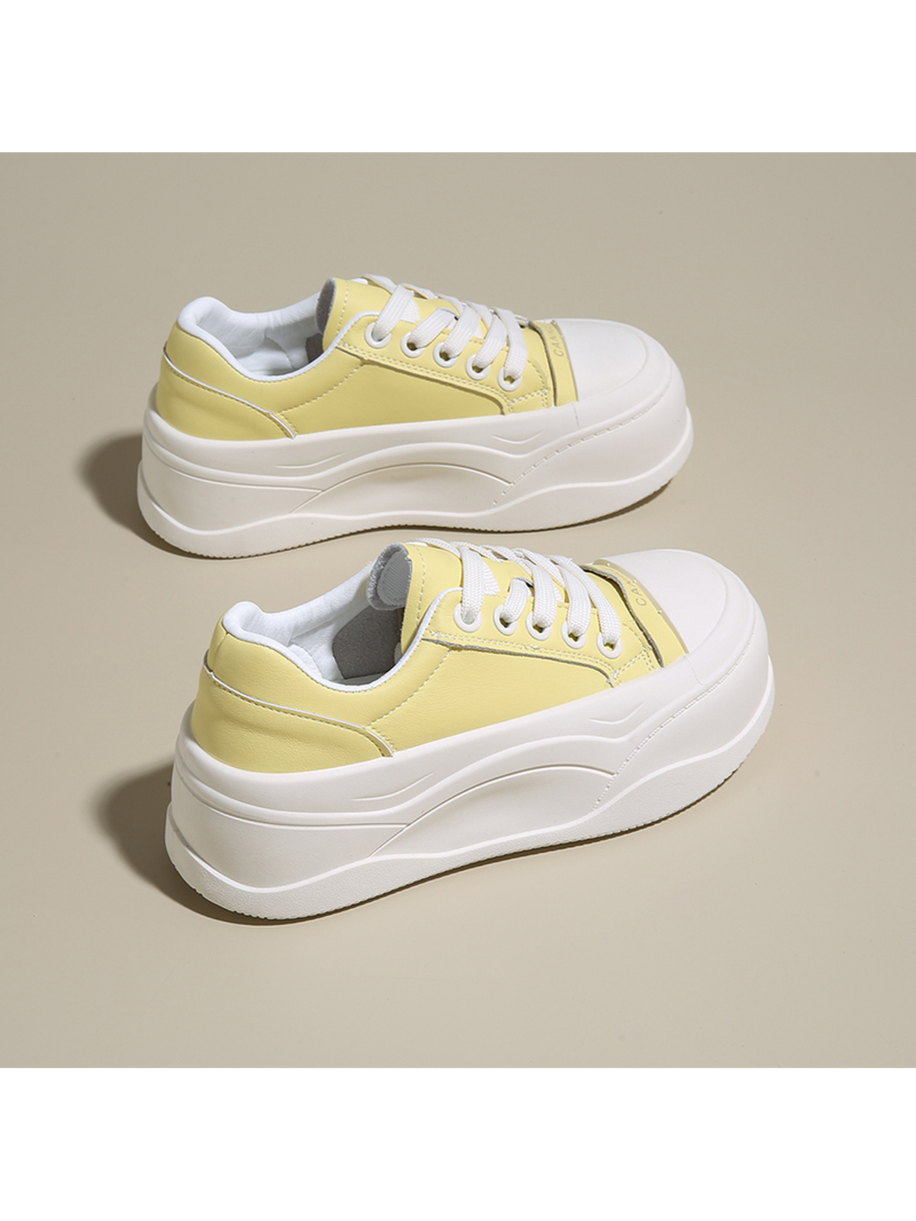 Yellow Lace-Up Platform Sneakers