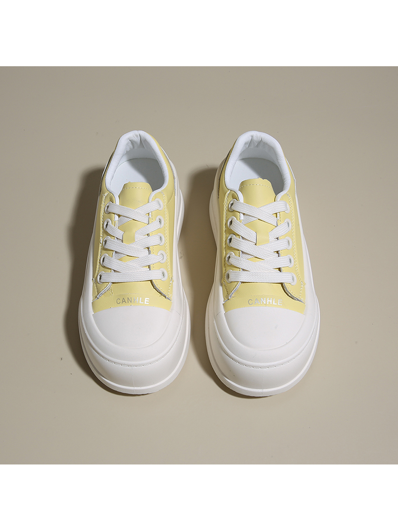 Yellow Lace-Up Platform Sneakers