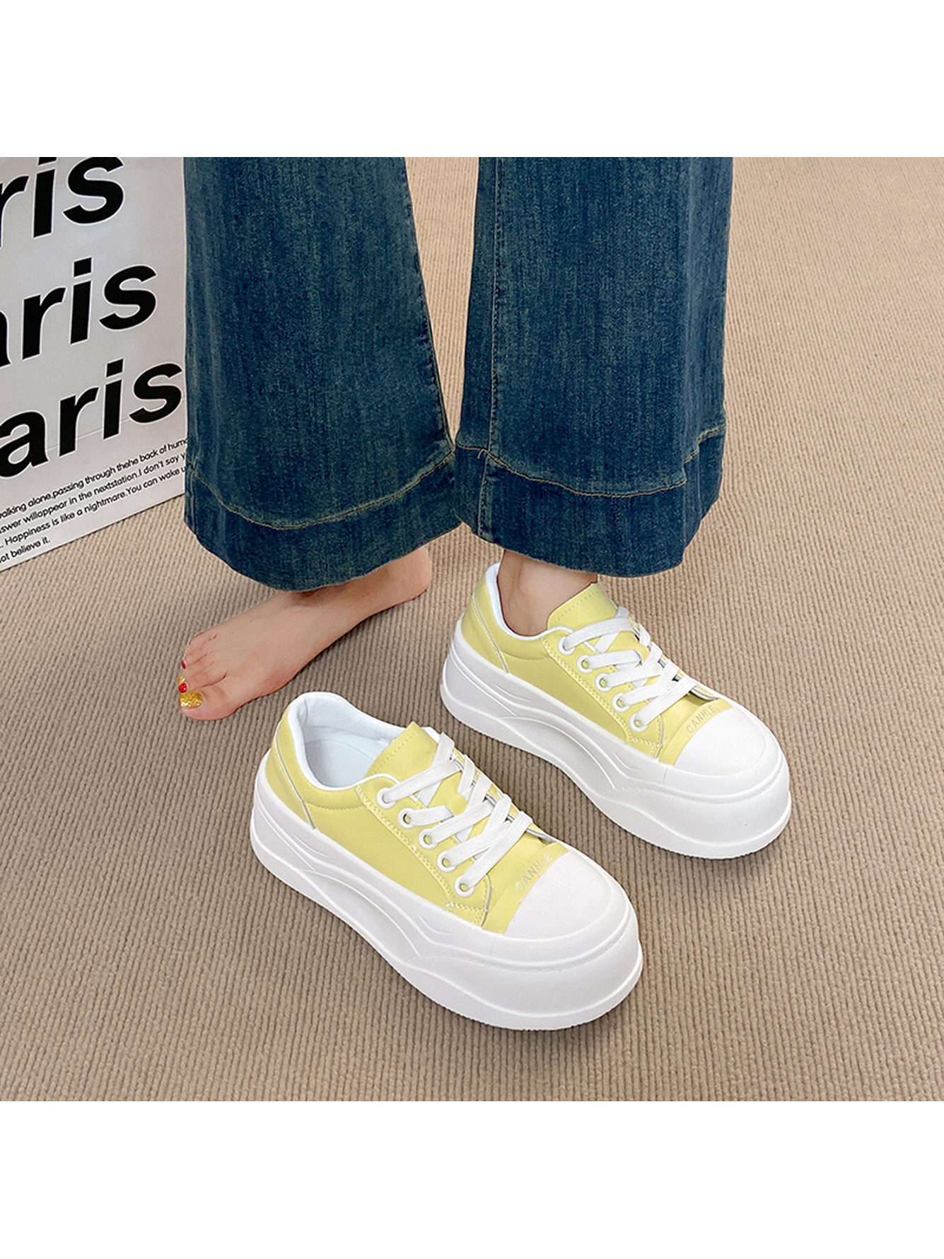 Yellow Lace-Up Platform Sneakers