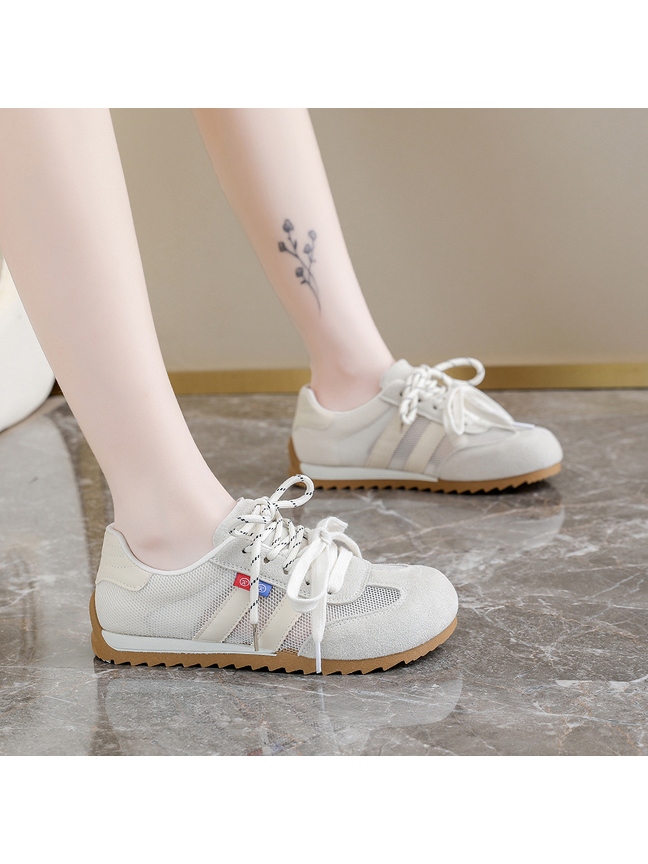 Beige PU Casual Sports Sneakers