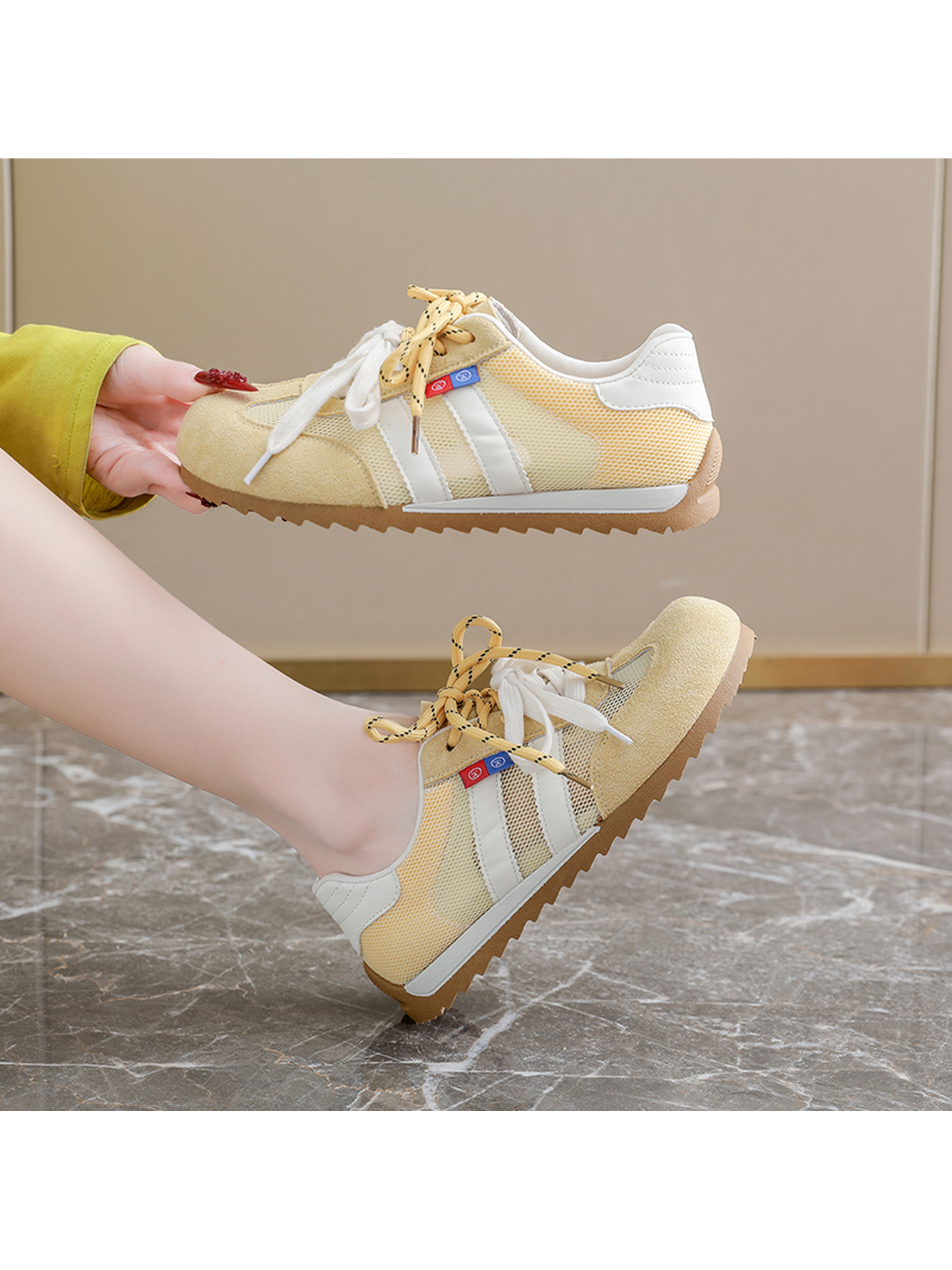 Yellow Mesh Casual Sneakers