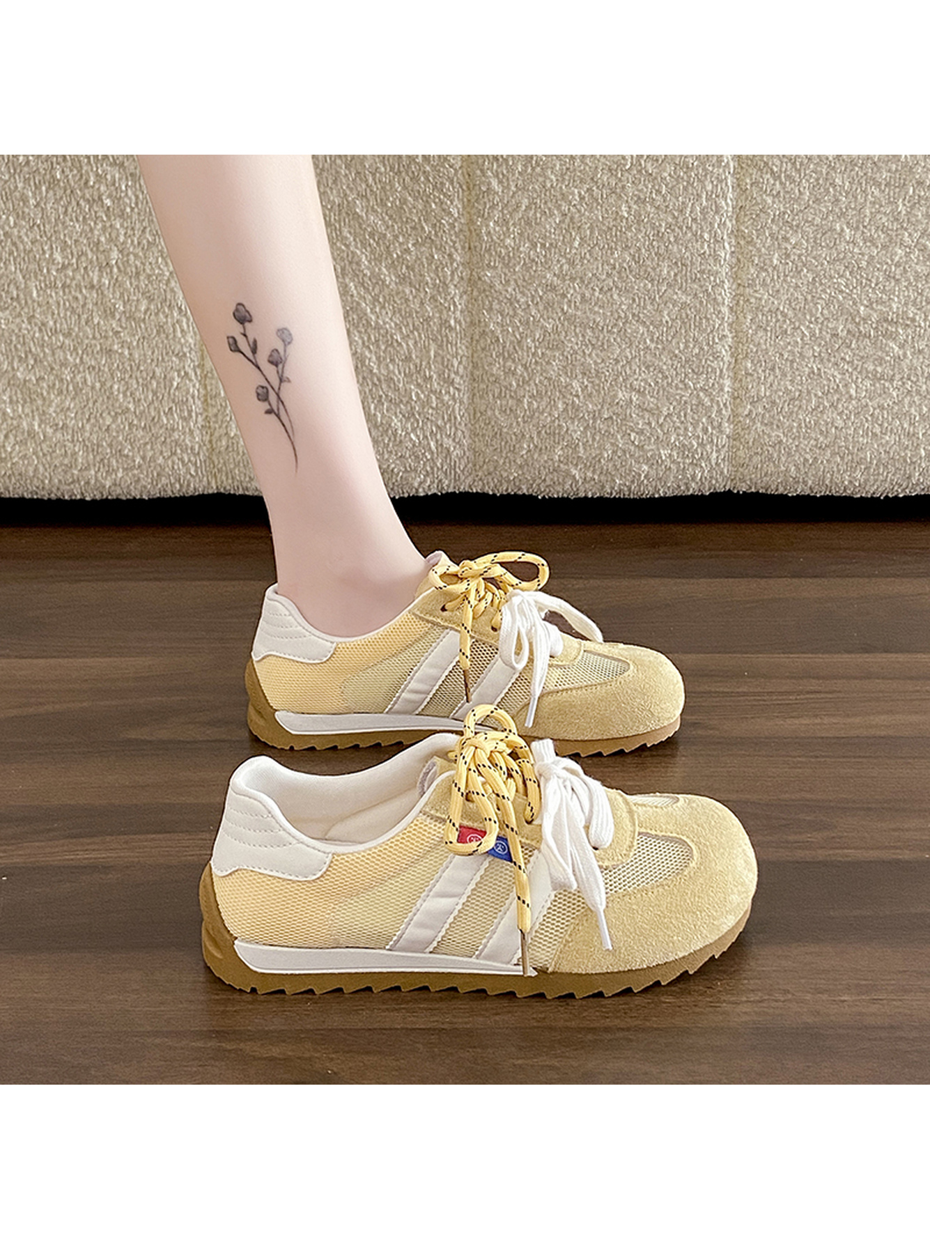 Yellow Mesh Casual Sneakers