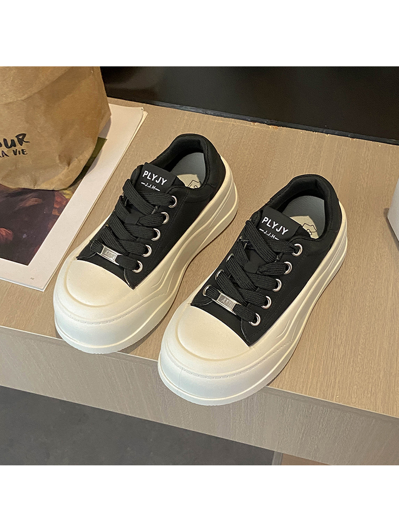 Black PU Platform Sneakers