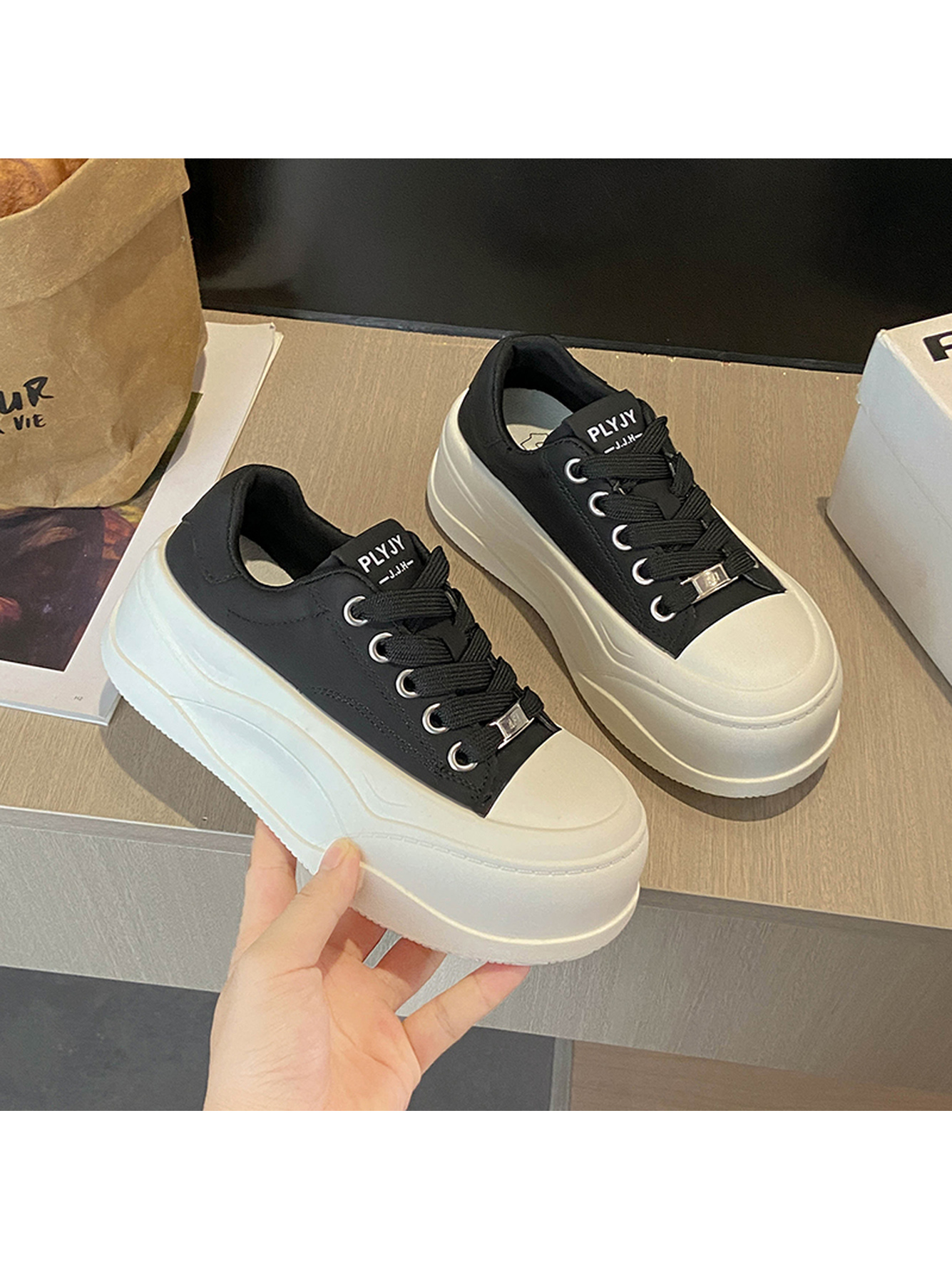 Black PU Platform Sneakers