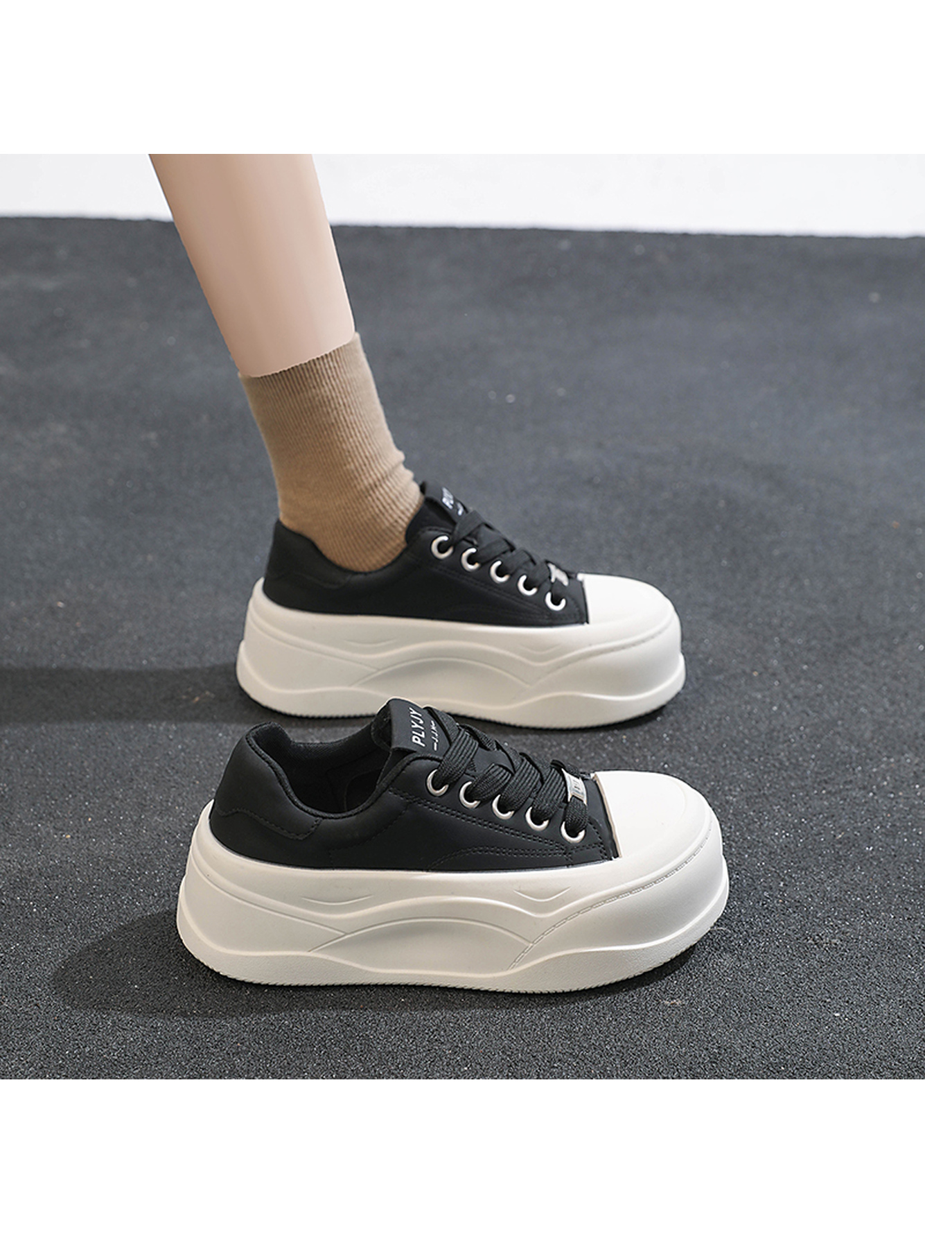Black PU Platform Sneakers