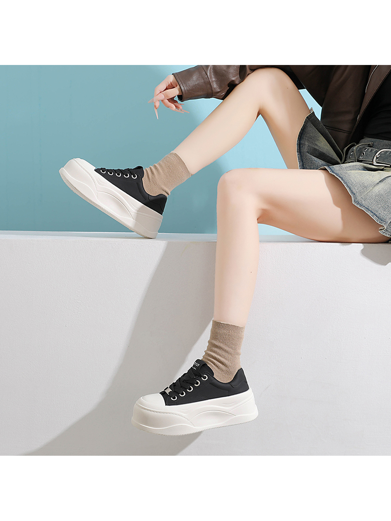 Black PU Platform Sneakers