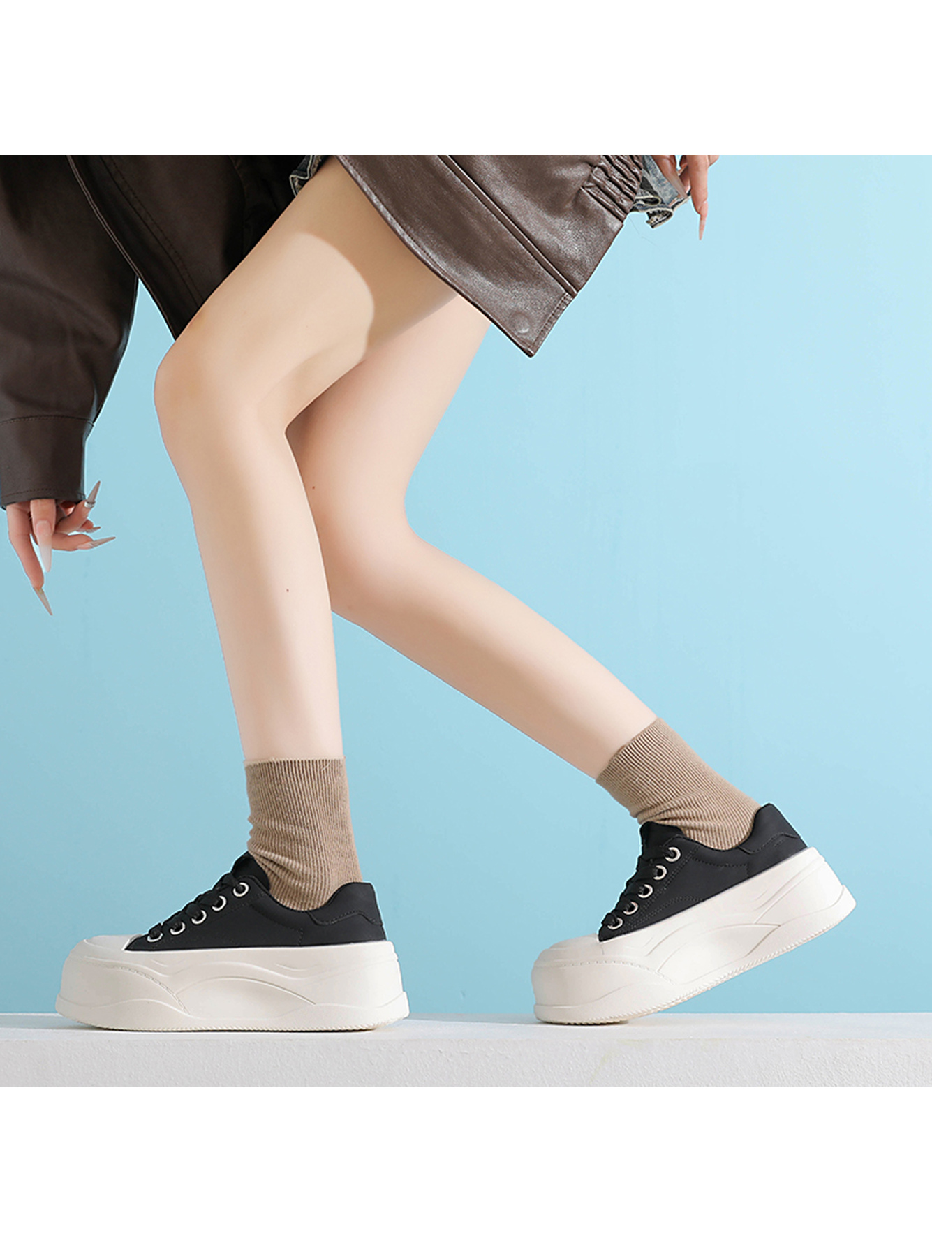 Black PU Platform Sneakers