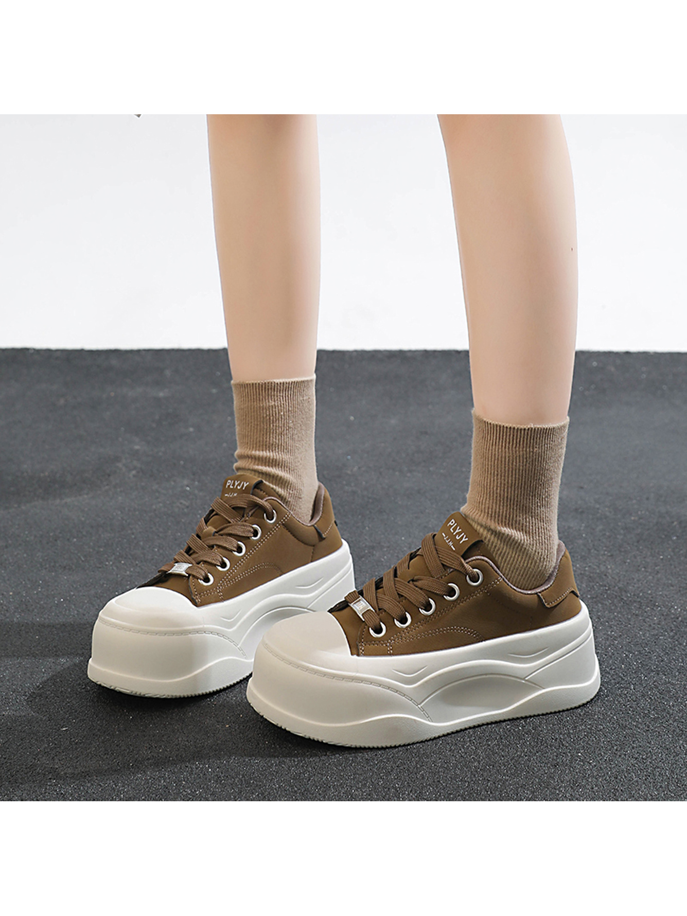 Brown PU Platform Casual Sneakers