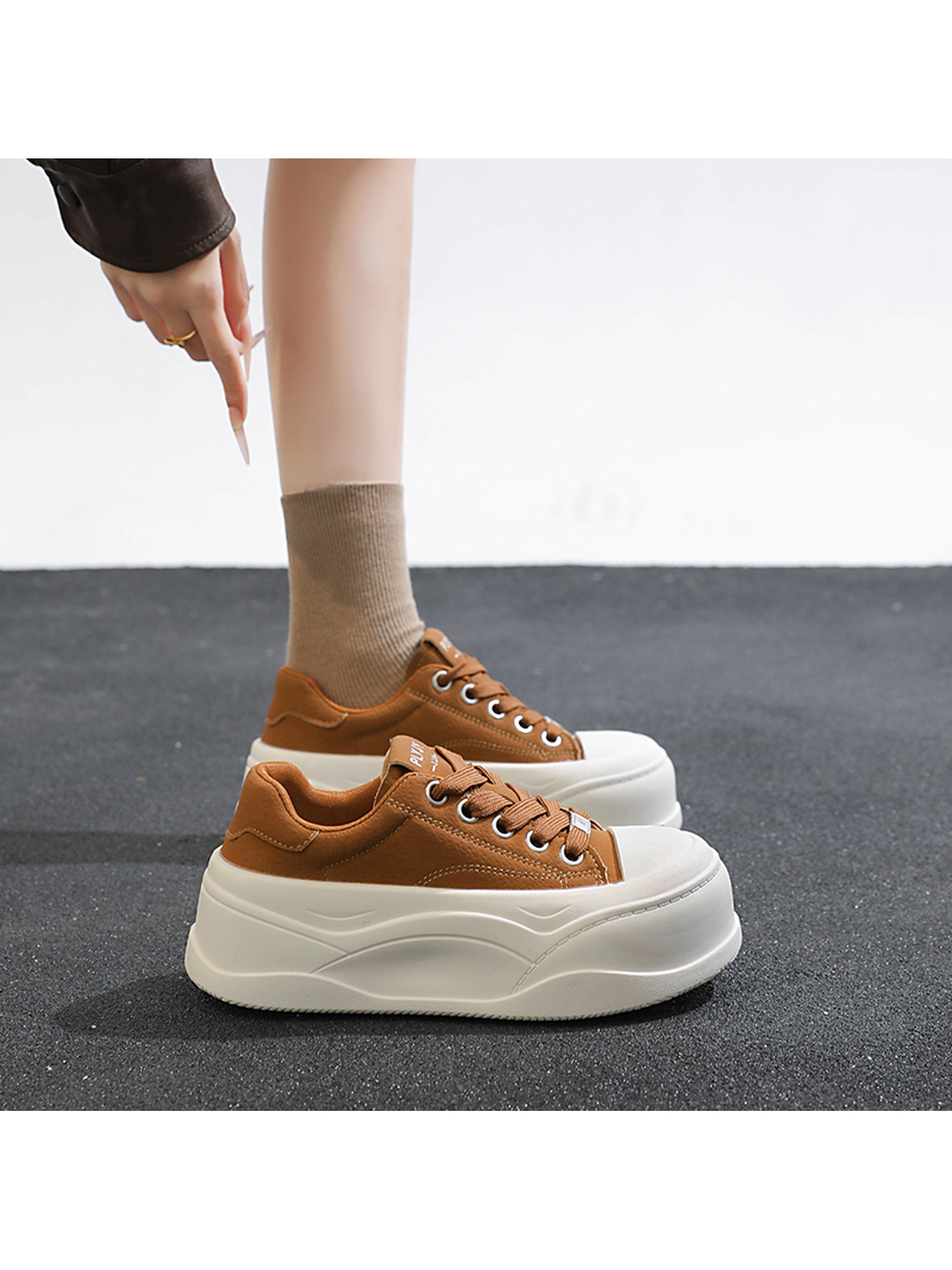 Tan Lace-Up Platform Sneakers