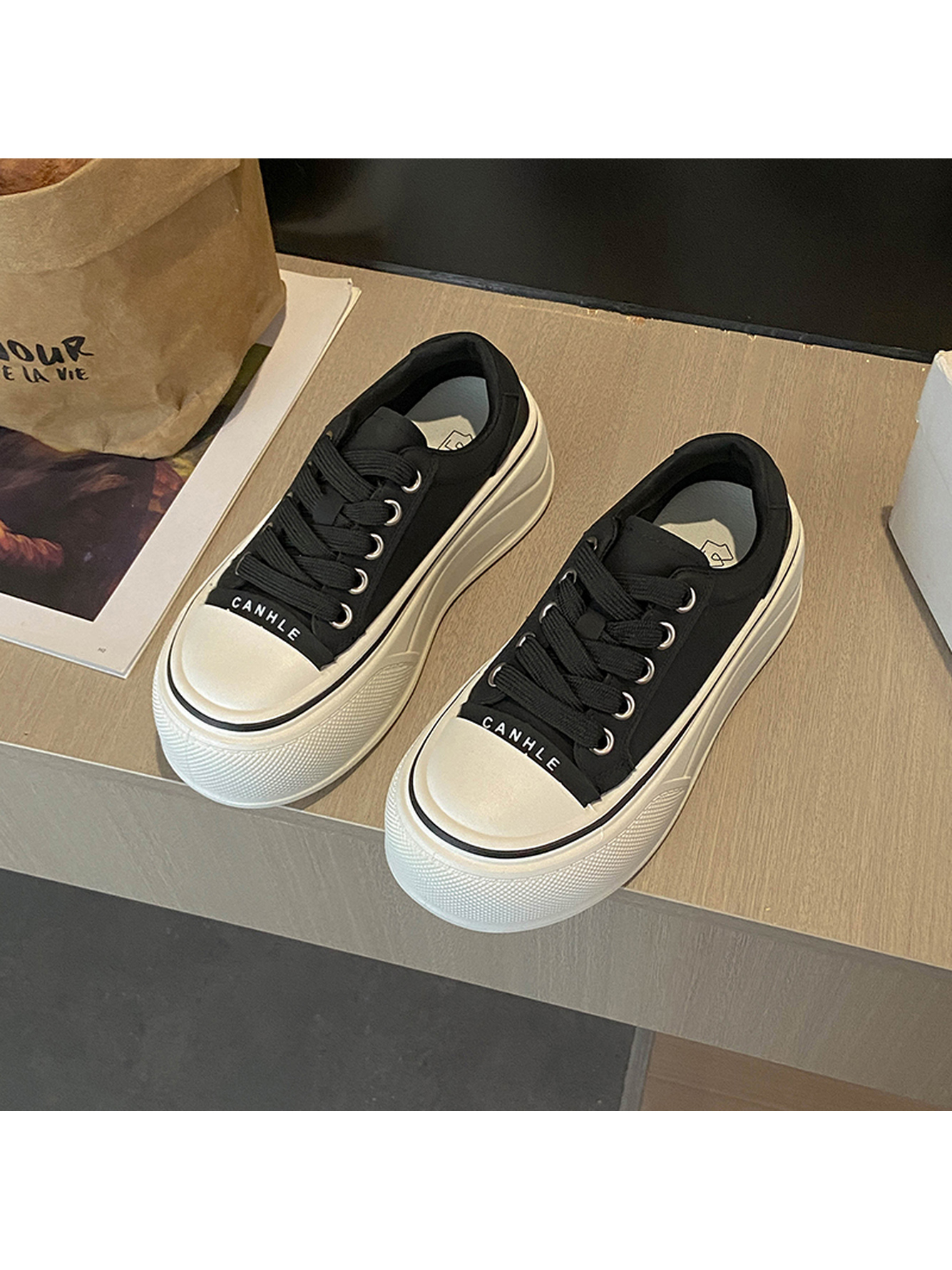 Black Platform Lace-Up Sneakers