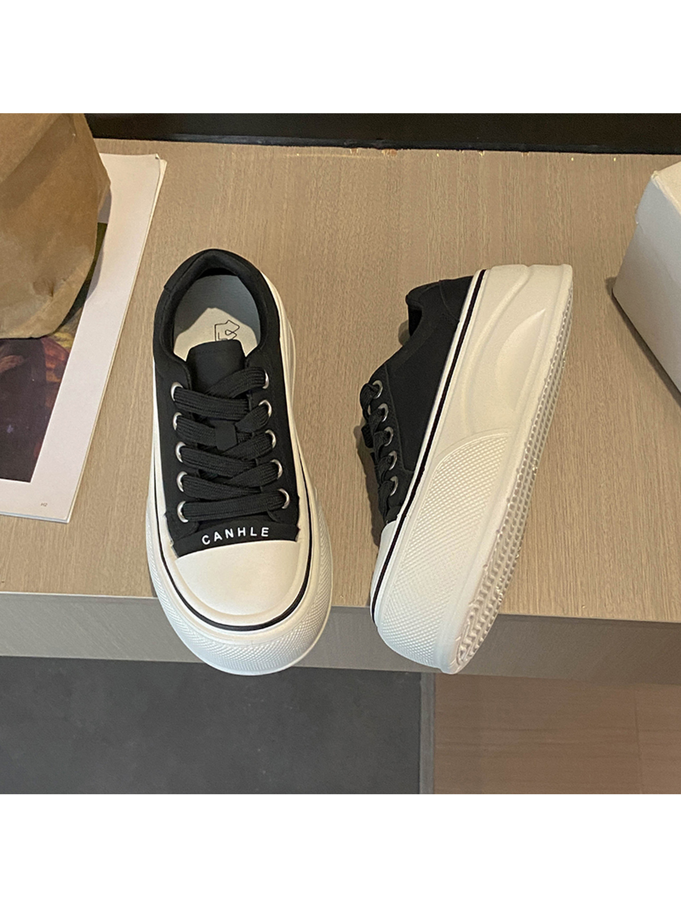 Black Platform Lace-Up Sneakers