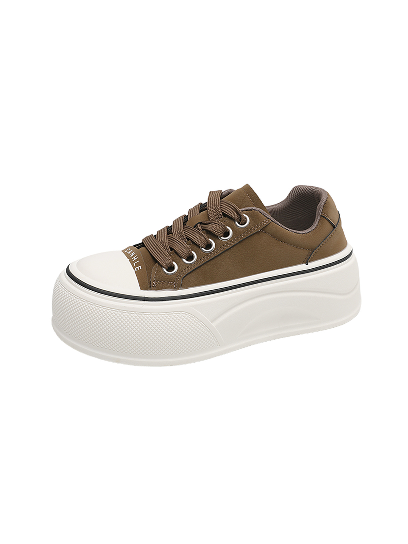 Brown Platform Lace-Up Sports Sneakers