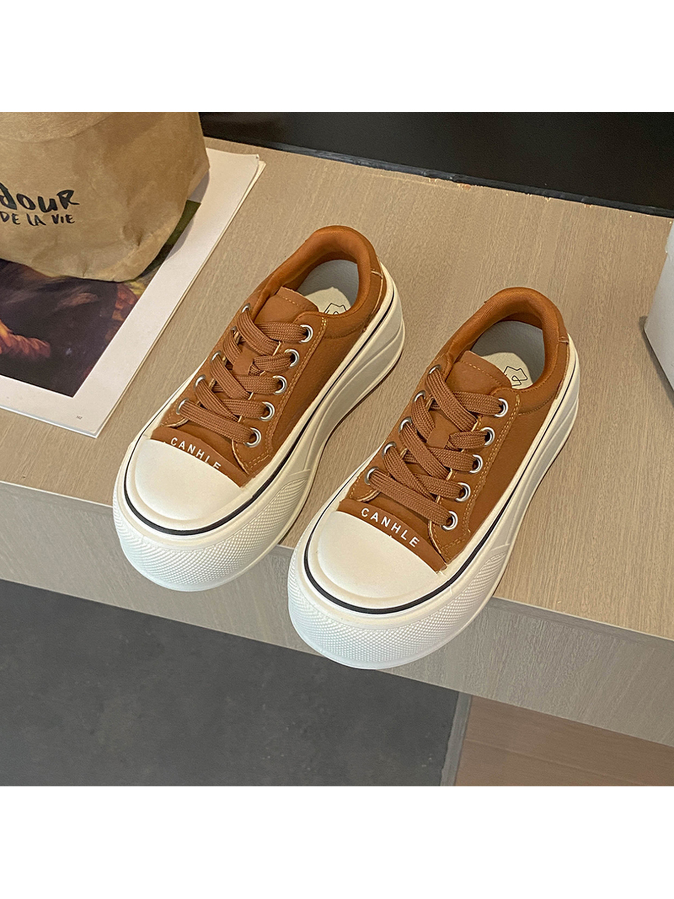 Tan Platform Canvas Sneakers