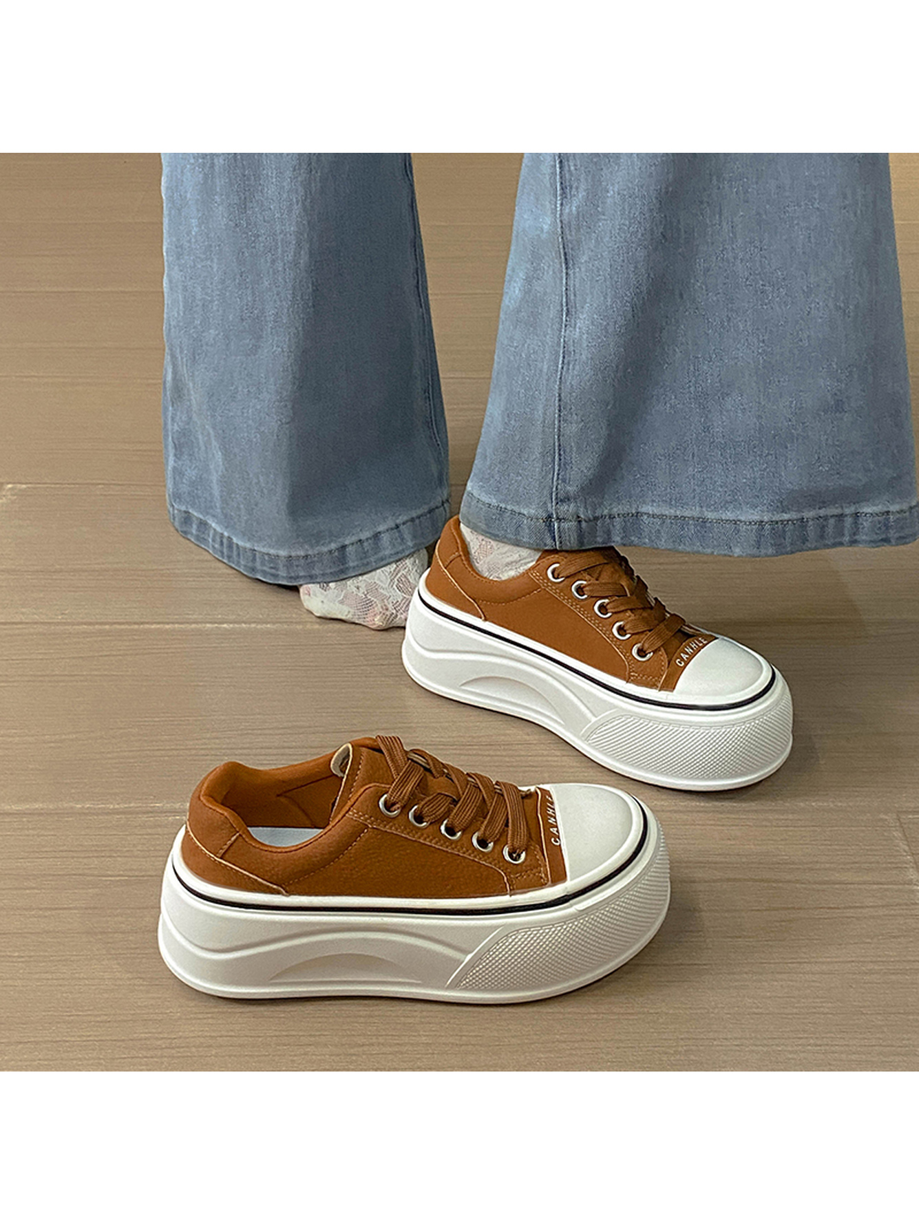 Tan Platform Canvas Sneakers