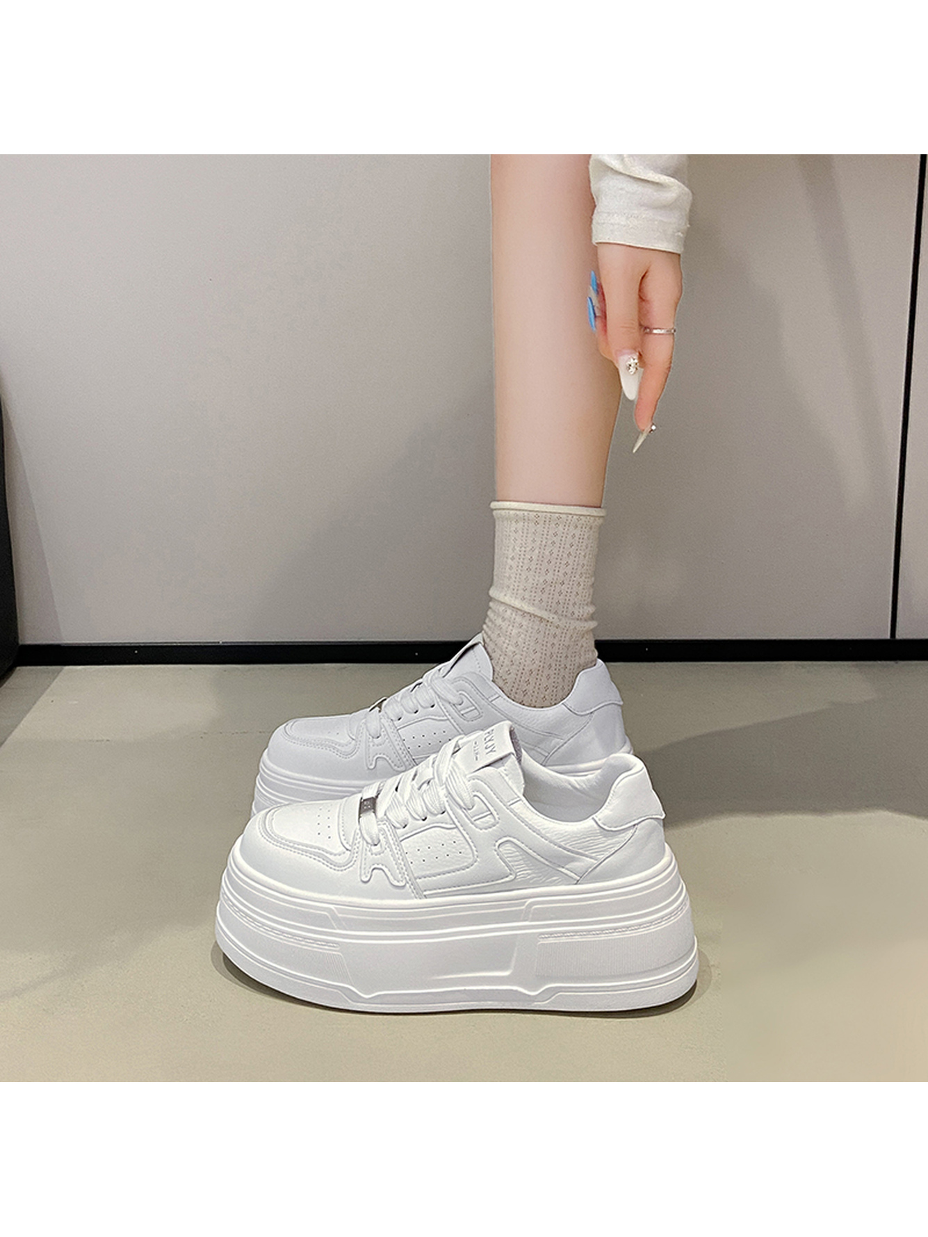 White Platform Sports Sneakers