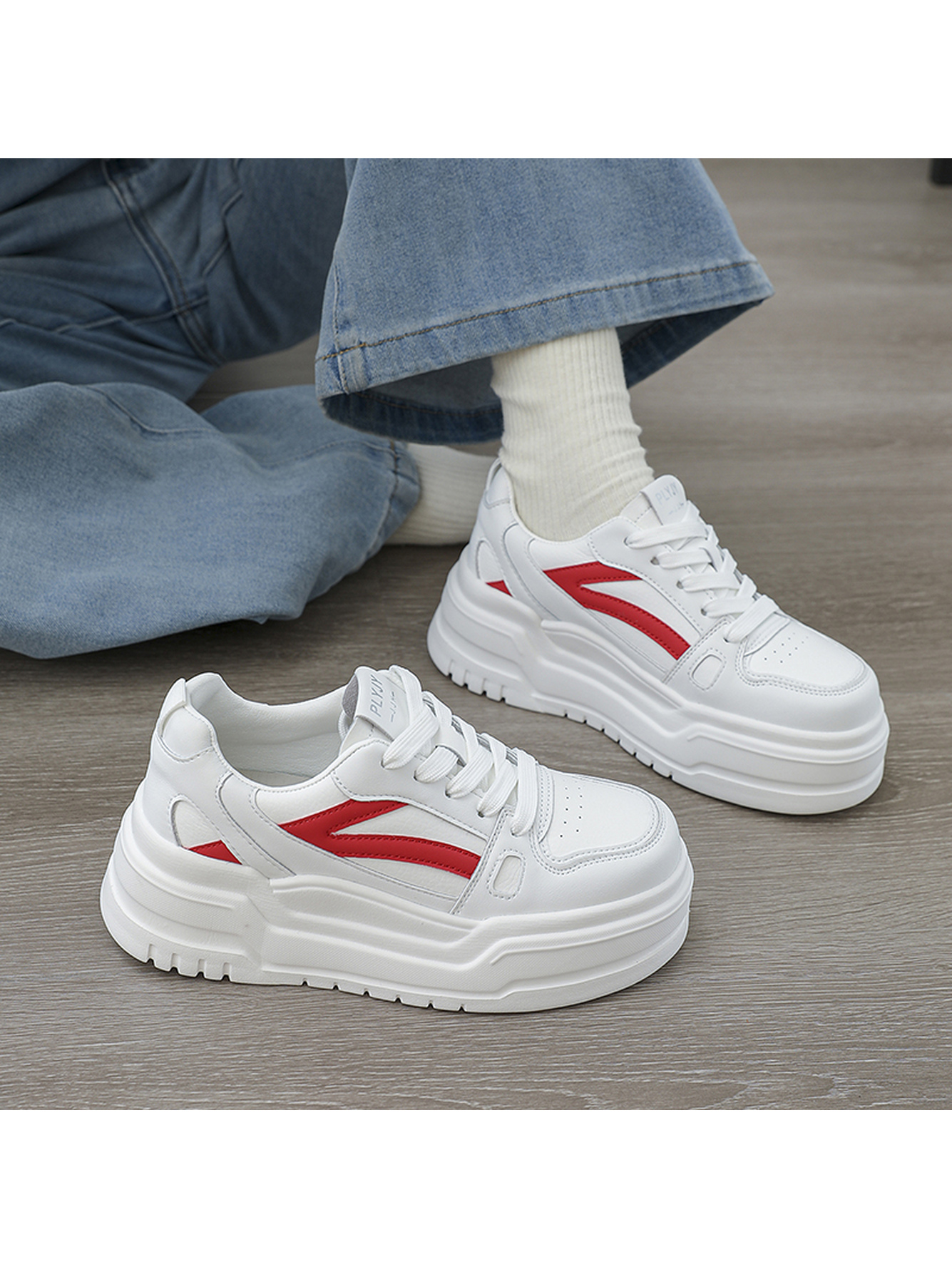 White Chunky Platform Sports Sneakers