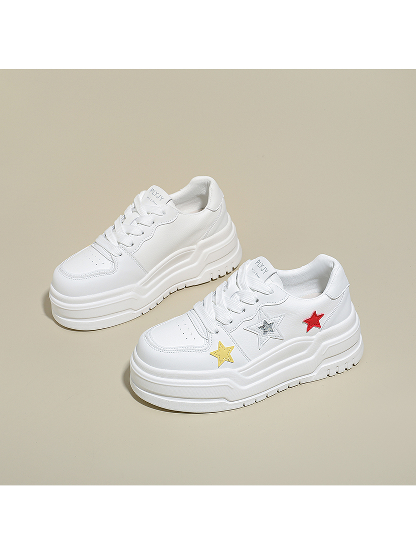White Star Embellished Platform Sneakers