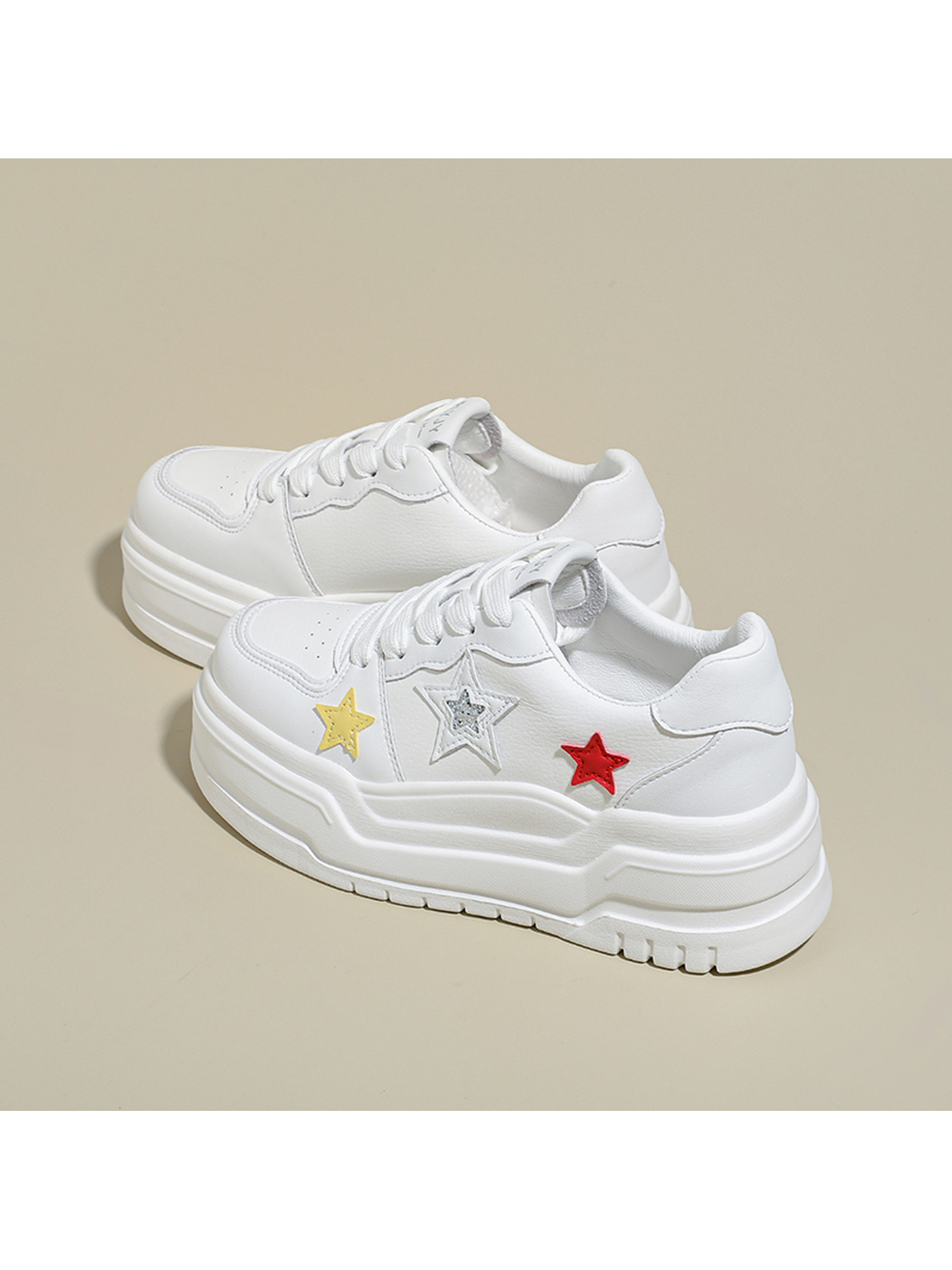 White Star Embellished Platform Sneakers