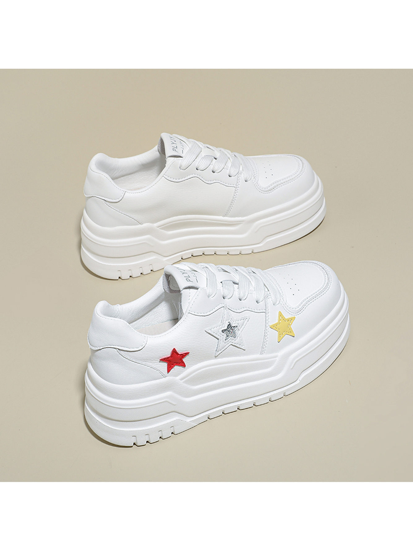 White Star Embellished Platform Sneakers