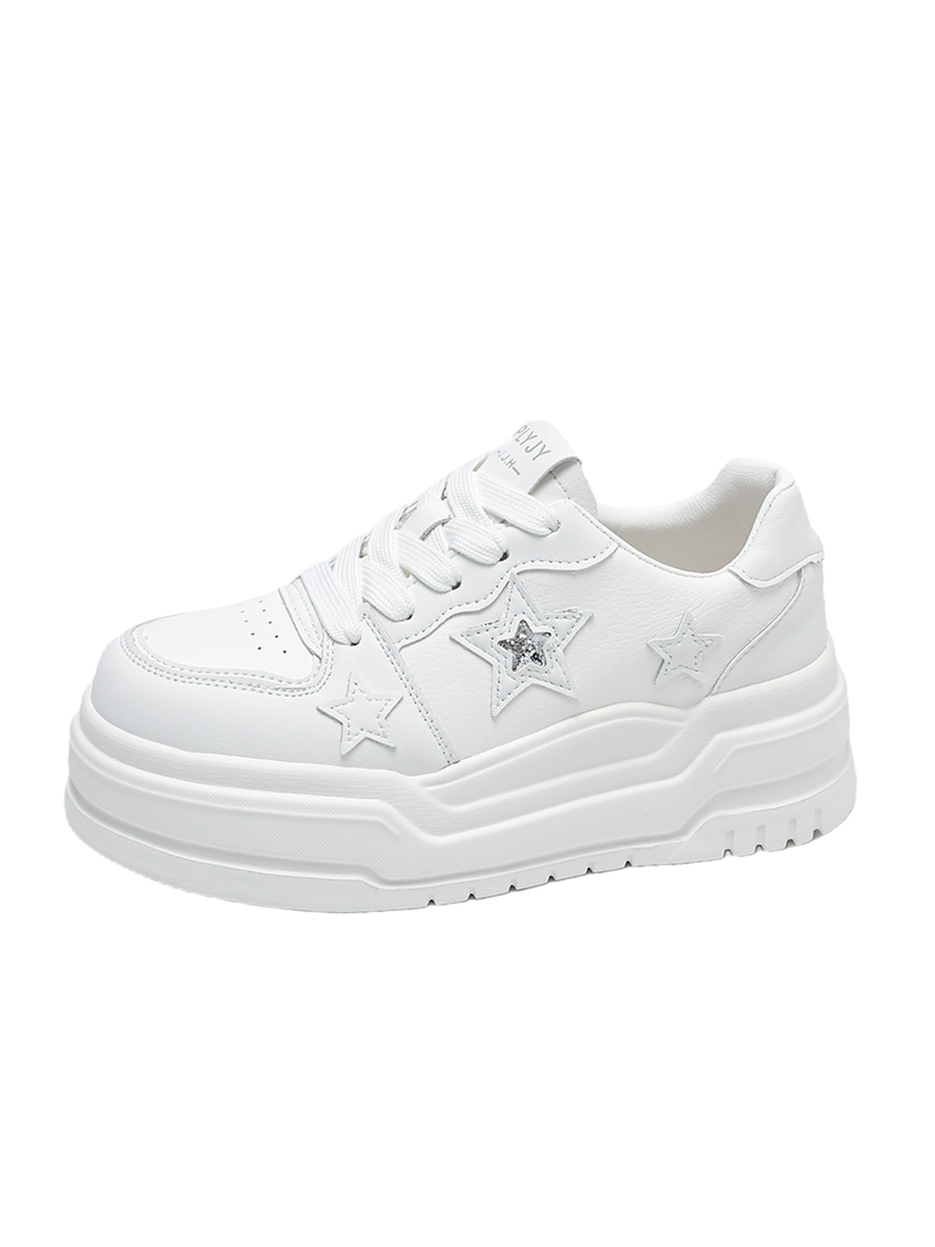 White PU Casual Sneakers with Star Embellishments