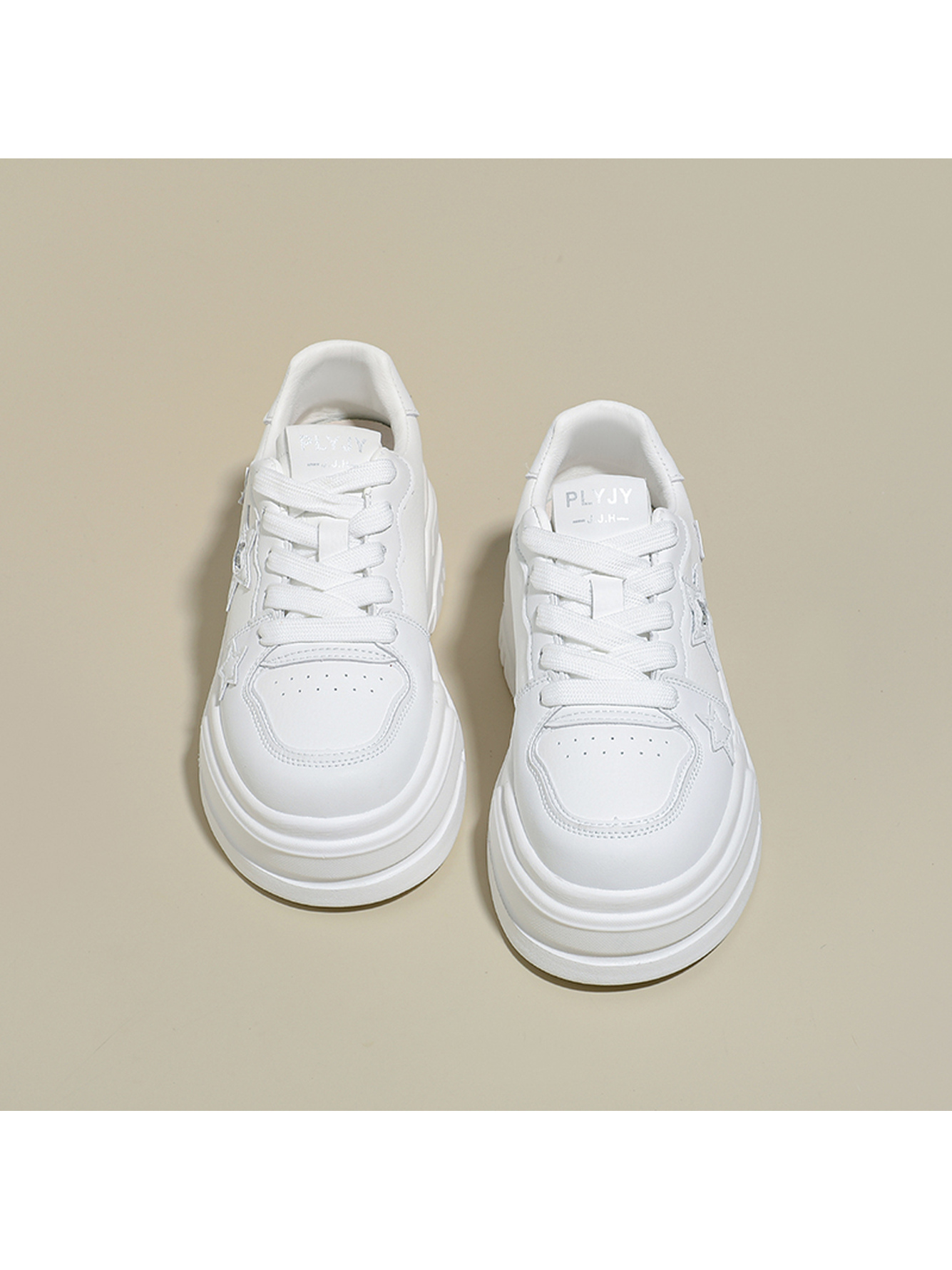 White PU Casual Sneakers with Star Embellishments