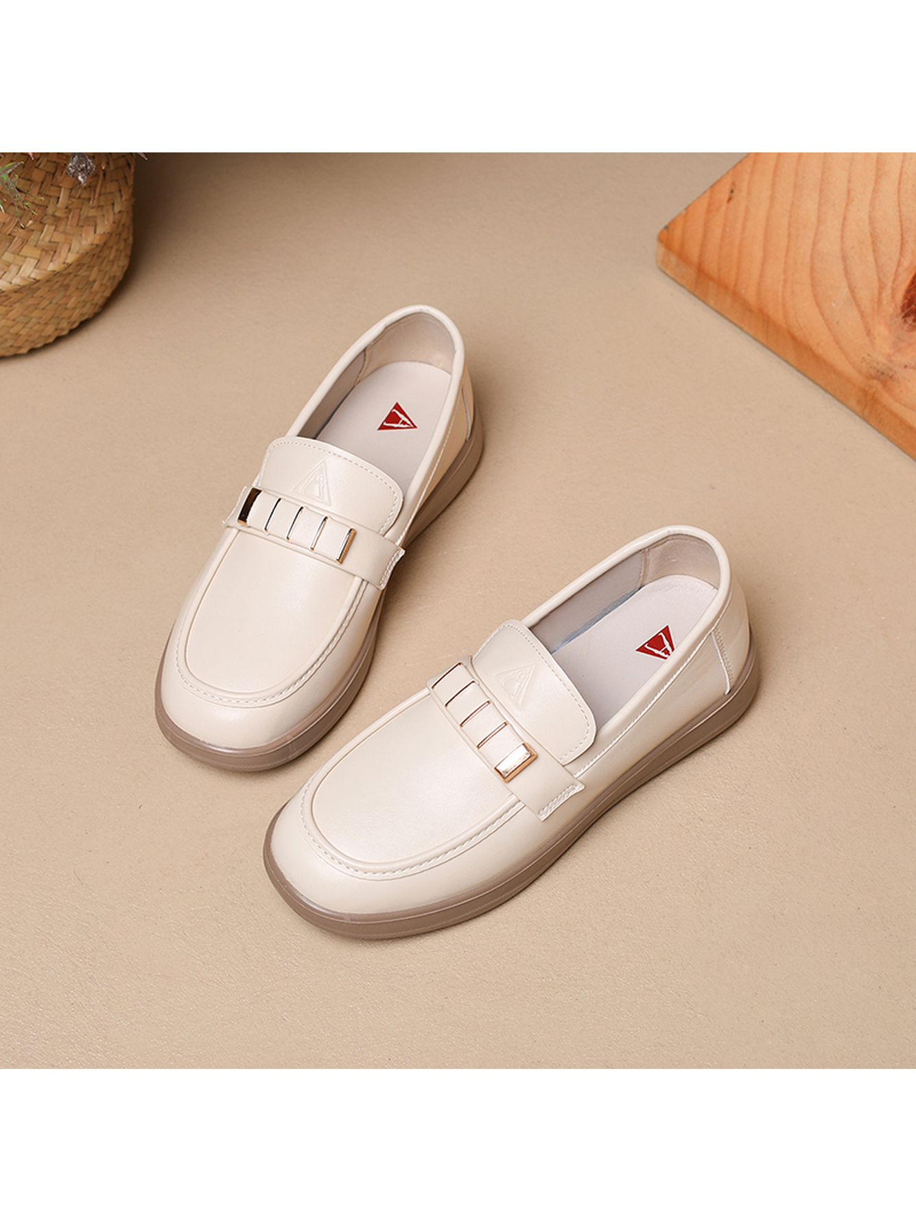 Beige Slip-On Flat Loafers